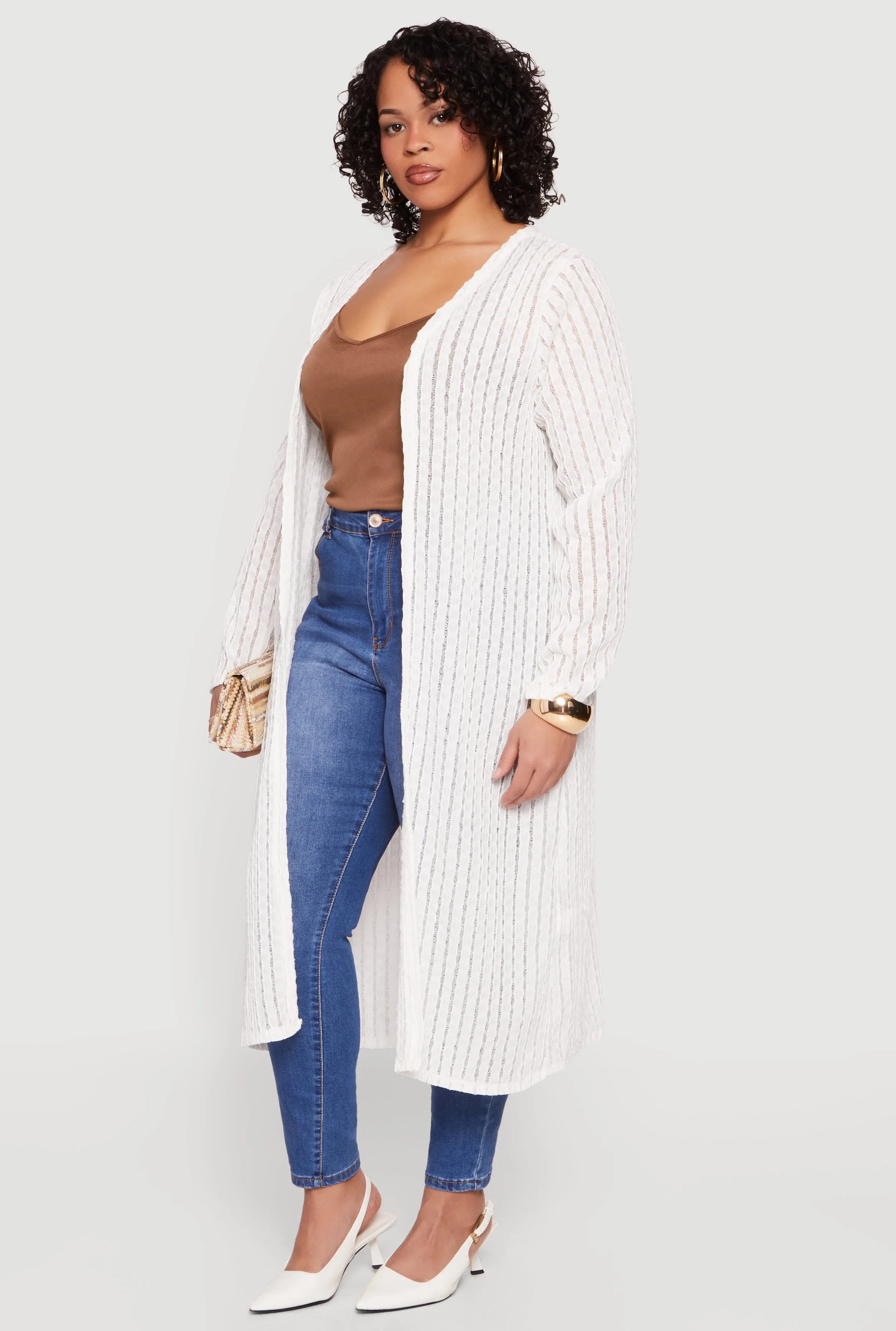 Plus Size Textured Knit Long Sleeve Open Front Duster sold by Rainbow product image thumbnail 2