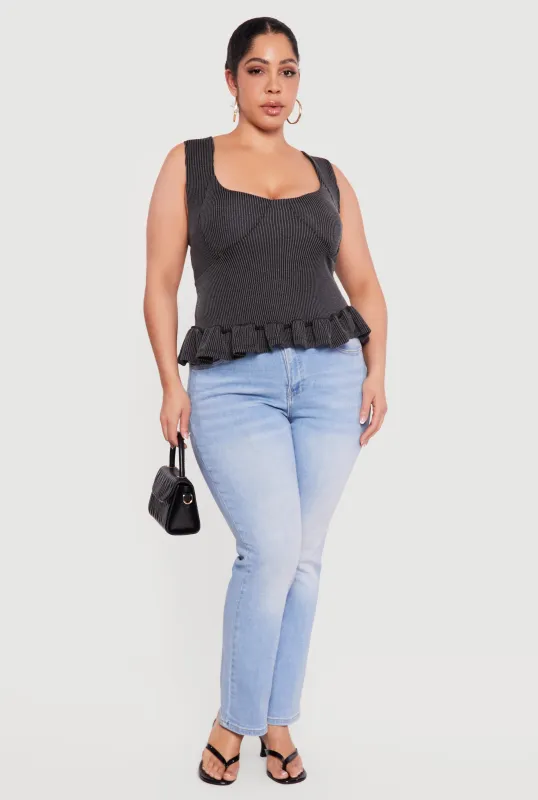 Plus Size Sleeveless Rib Knit Ruffle Hem Top made by Rainbow