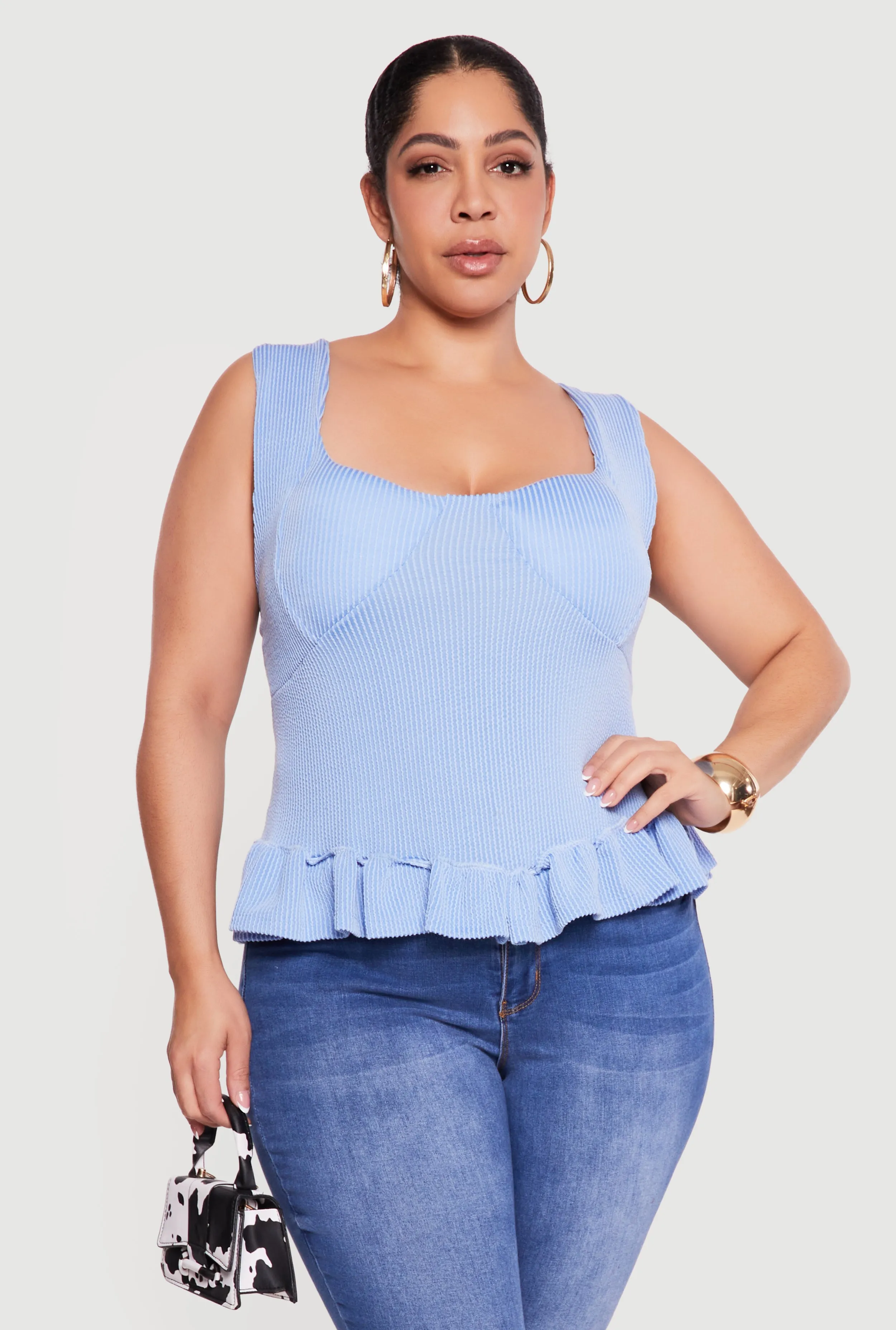 Plus Size Sleeveless Rib Knit Ruffle Hem Top sold by Rainbow product image thumbnail 2