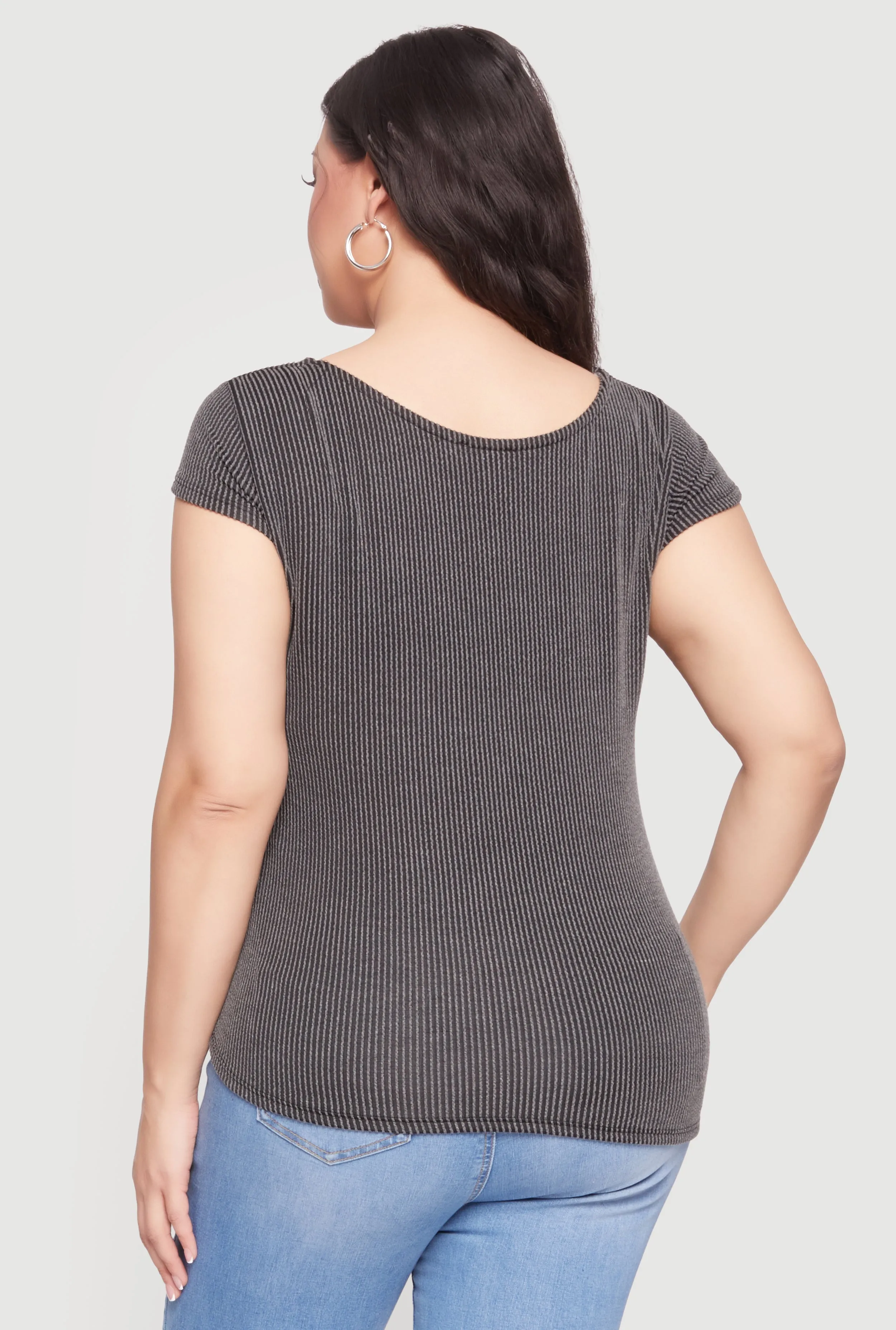 Plus Size Rib Knit Cap Sleeve Square Neck Top sold by Rainbow product image thumbnail 5