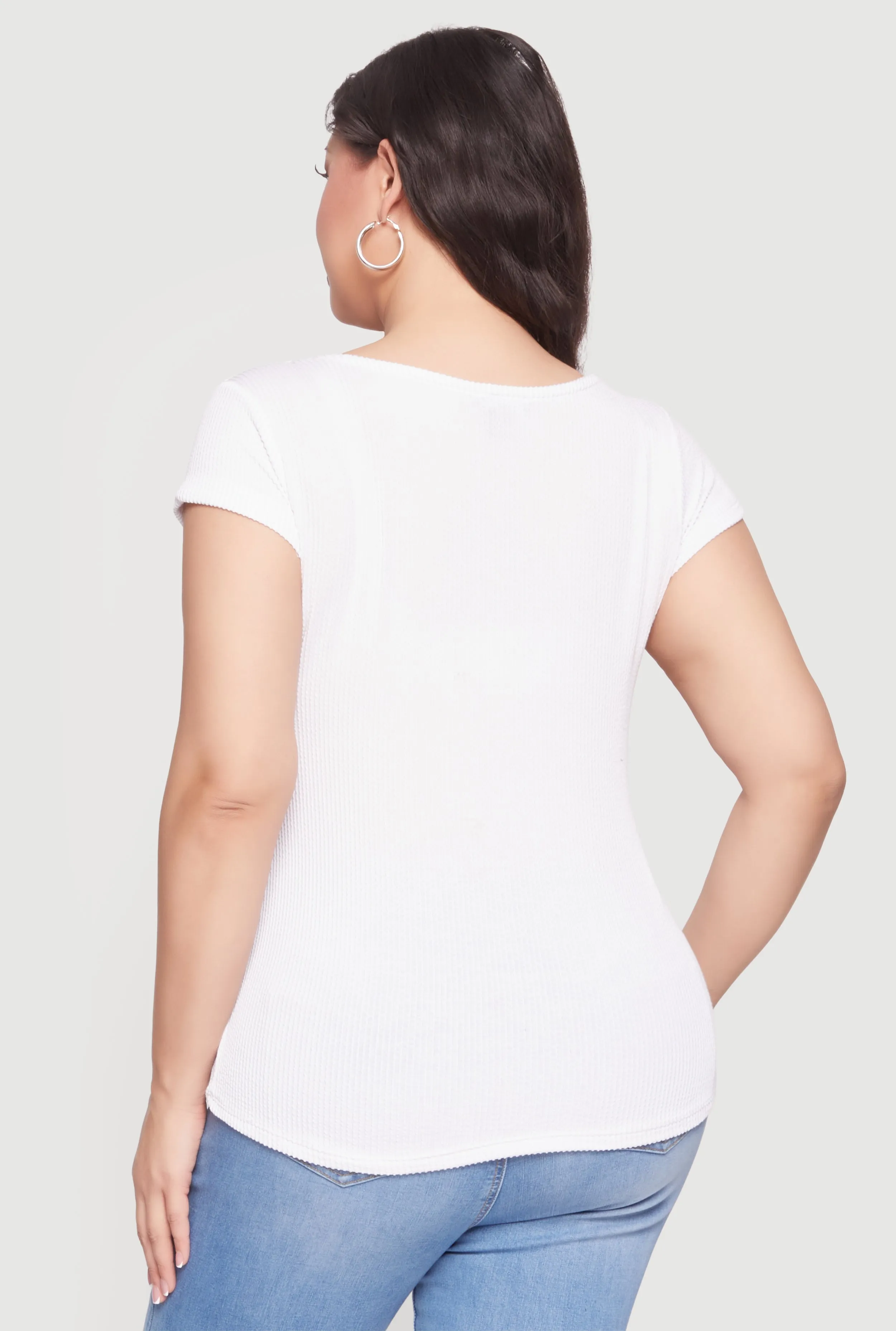 Plus Size Rib Knit Cap Sleeve Square Neck Top sold by Rainbow product image thumbnail 5