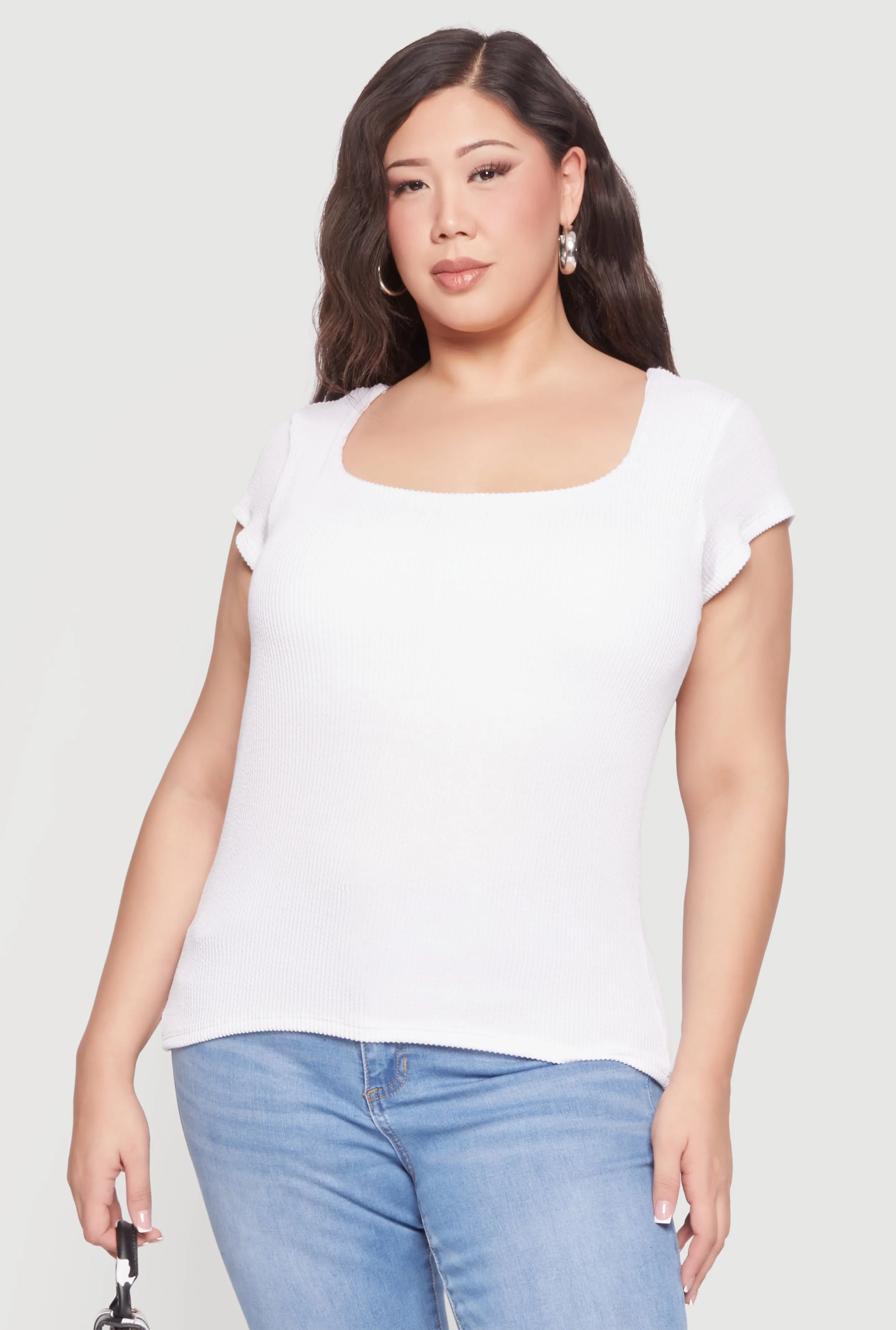 Plus Size Rib Knit Cap Sleeve Square Neck Top sold by Rainbow product image thumbnail 2