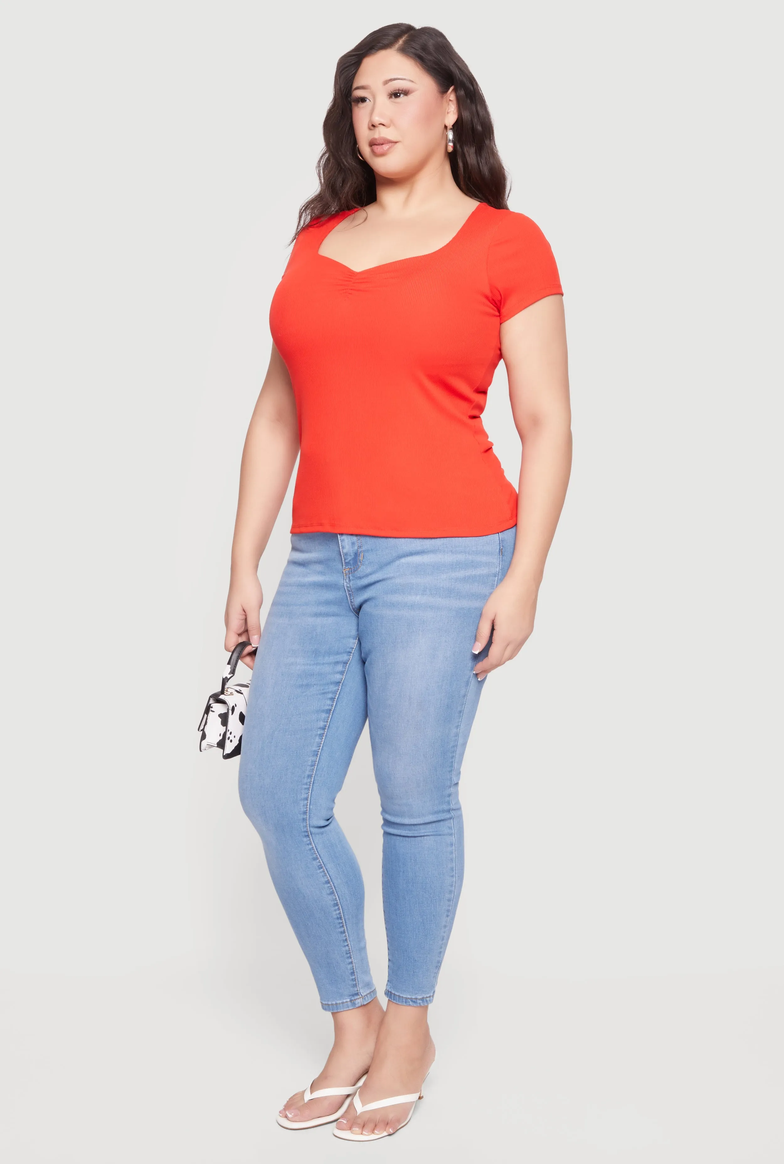 Plus Size Rib Knit Short Sleeve Sweetheart Top sold by Rainbow product image thumbnail 3