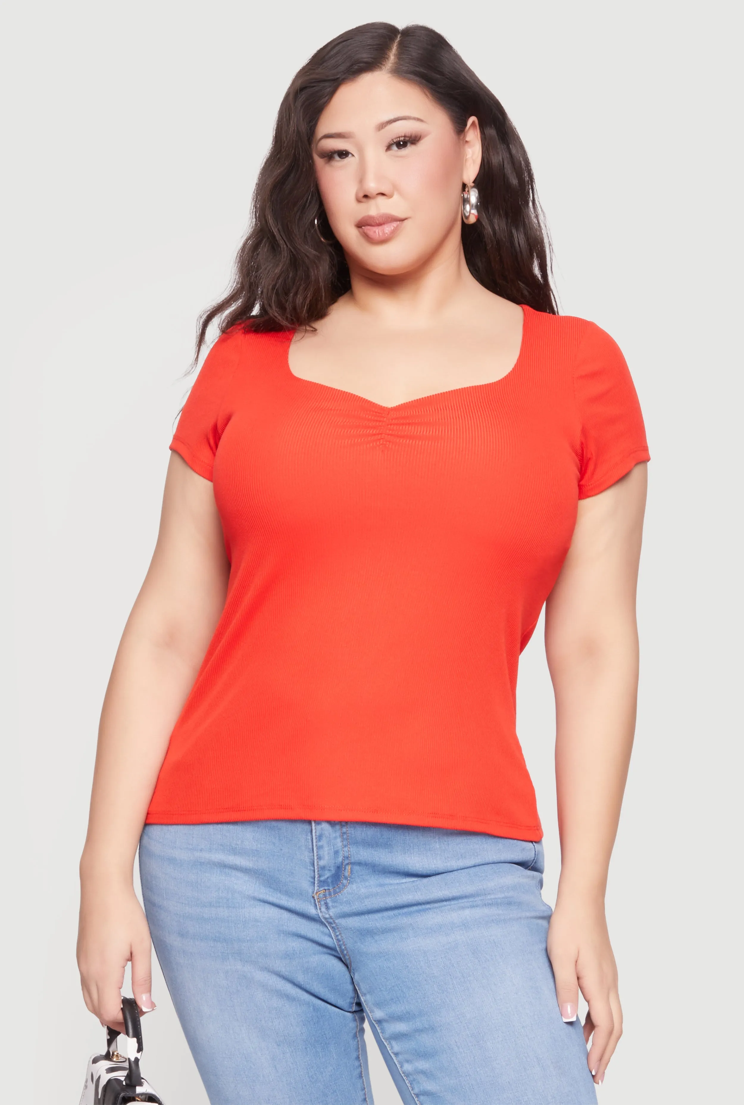Plus Size Rib Knit Short Sleeve Sweetheart Top sold by Rainbow product image thumbnail 2
