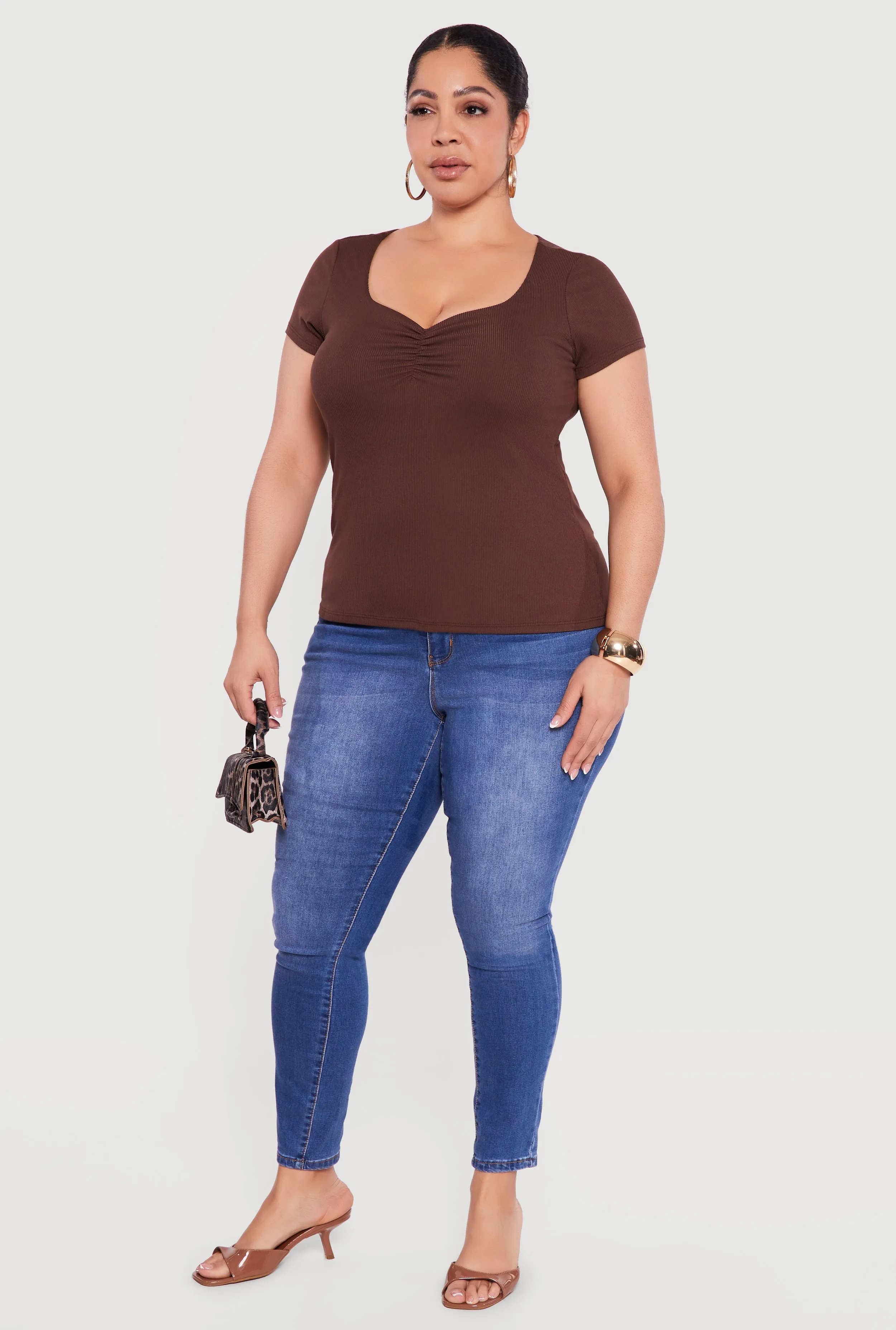 Plus Size Rib Knit Short Sleeve Sweetheart Top sold by Rainbow product image thumbnail 3