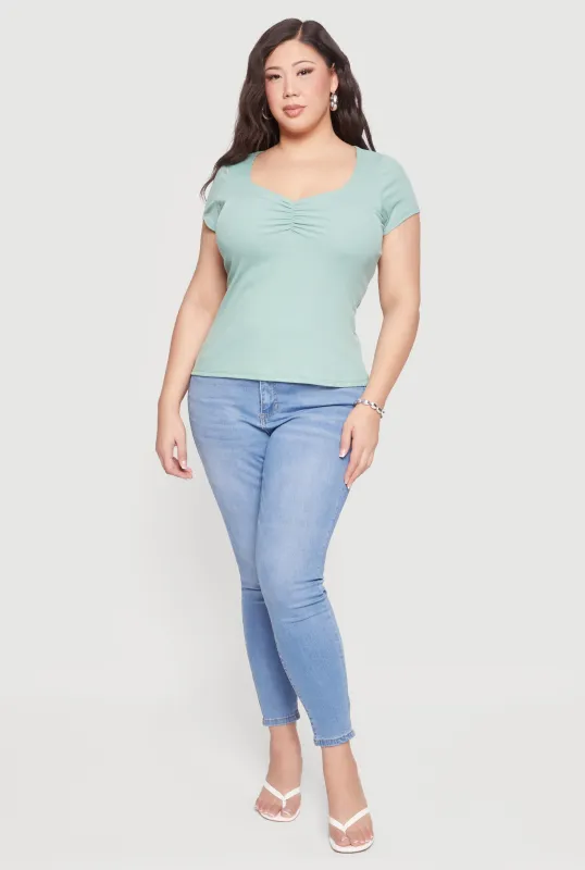 Plus Size Rib Knit Short Sleeve Sweetheart Top sold by Rainbow