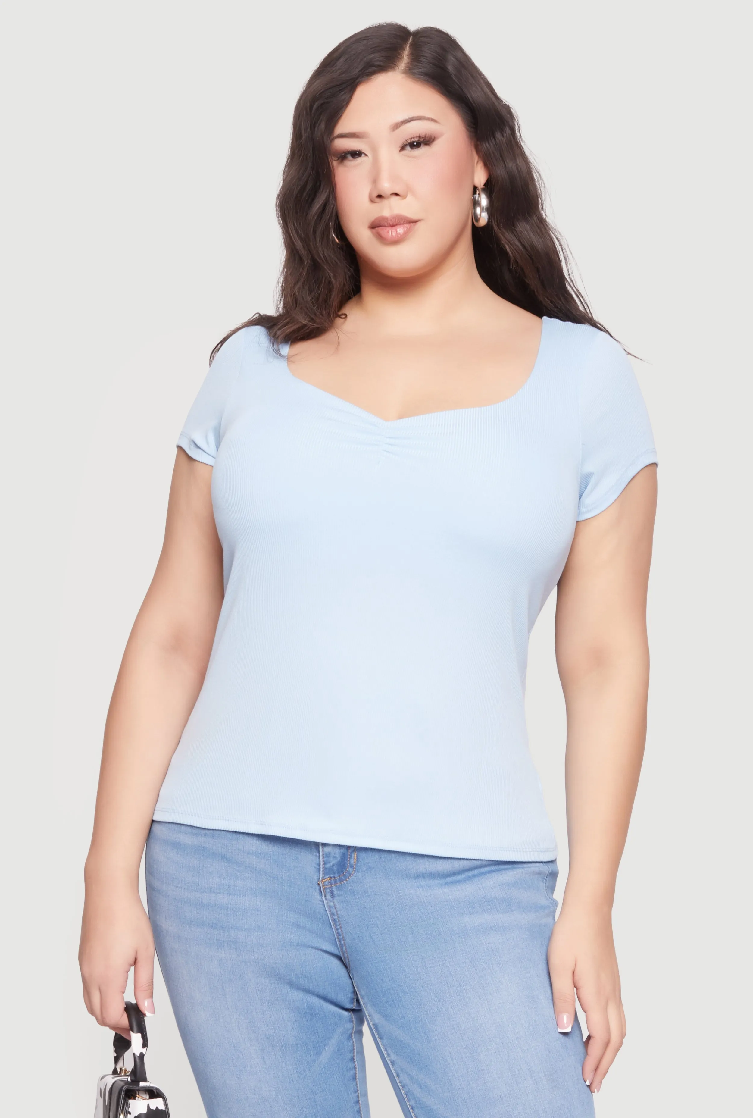Plus Size Rib Knit Short Sleeve Sweetheart Top sold by Rainbow product image thumbnail 2