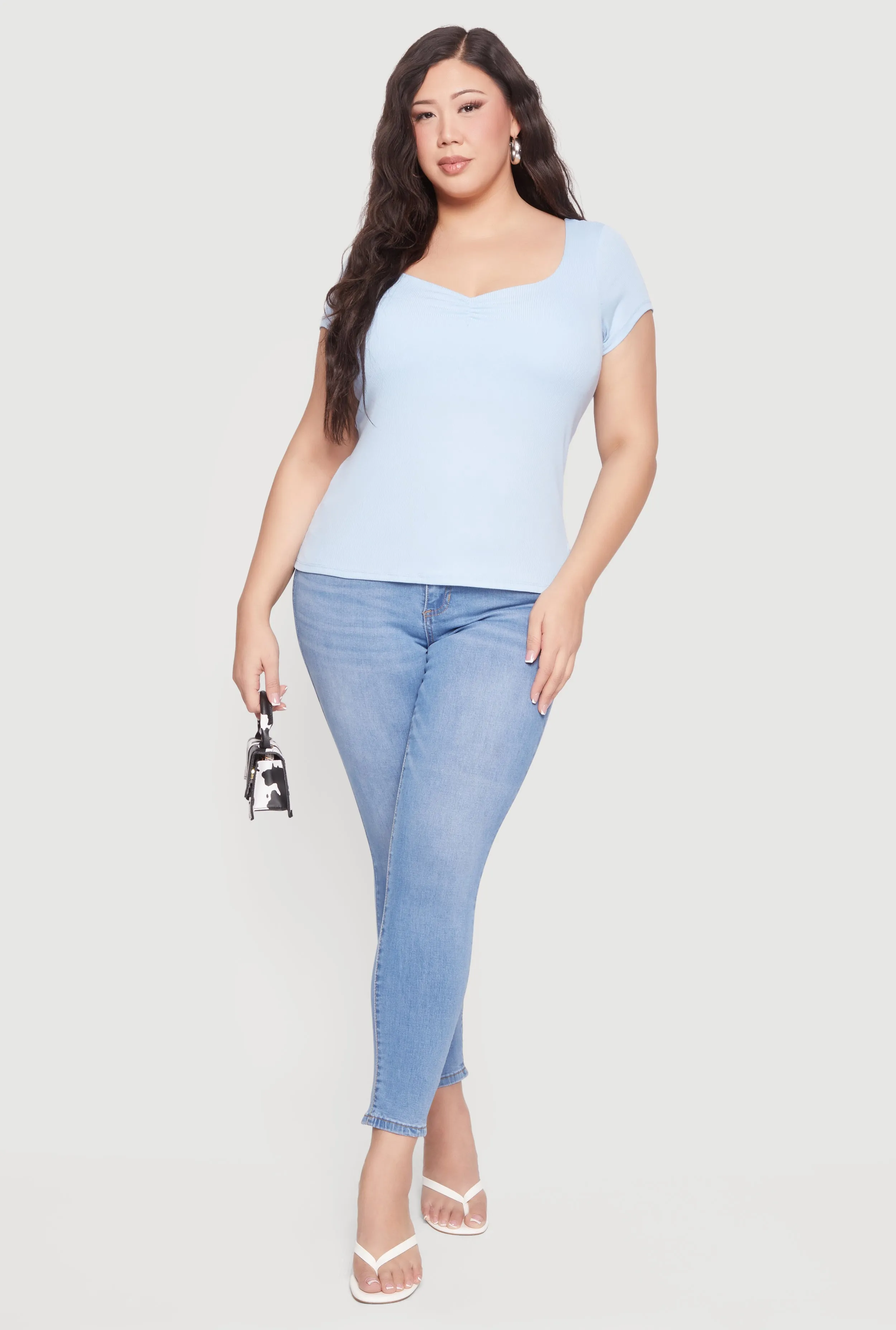 Plus Size Rib Knit Short Sleeve Sweetheart Top sold by Rainbow