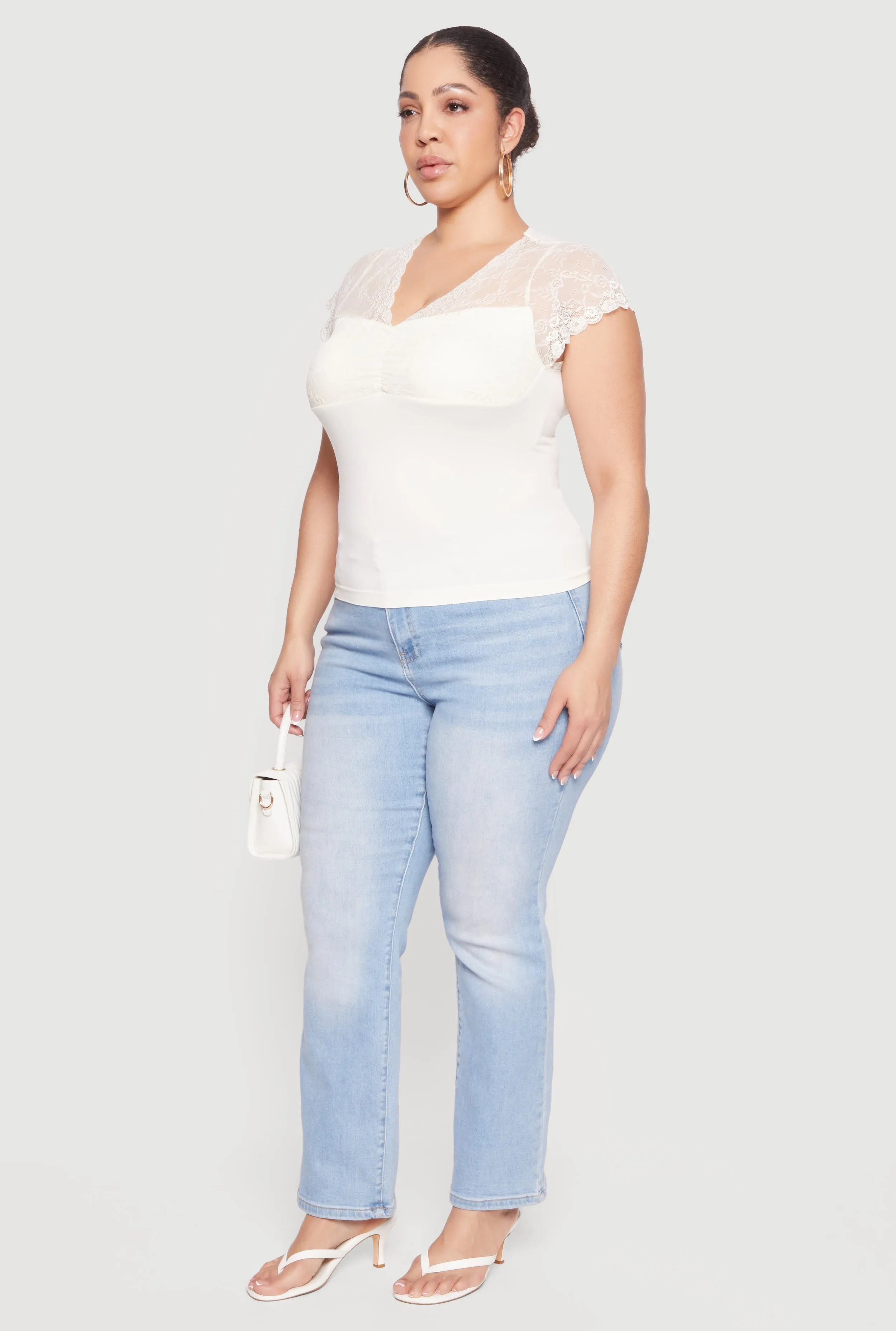 Plus Size Lace Overlay Cap Sleeve V-Neck Top sold by Rainbow product image thumbnail 3