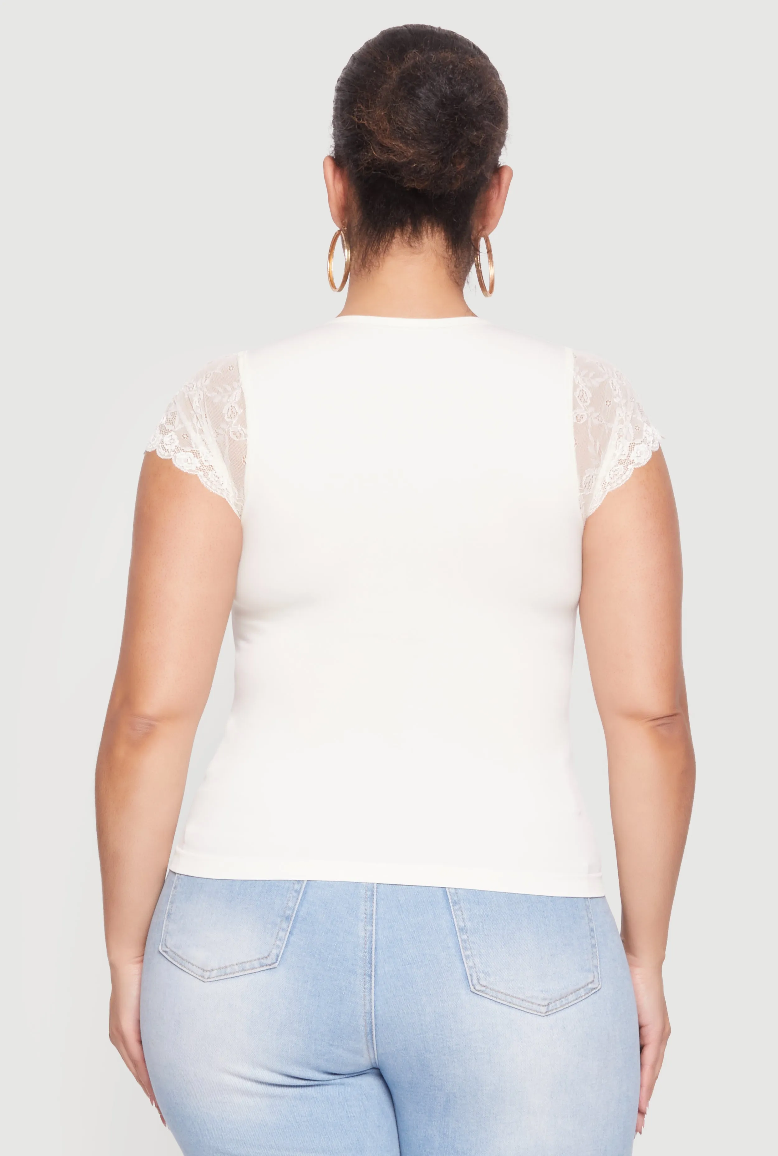 Plus Size Lace Overlay Cap Sleeve V-Neck Top sold by Rainbow product image thumbnail 5