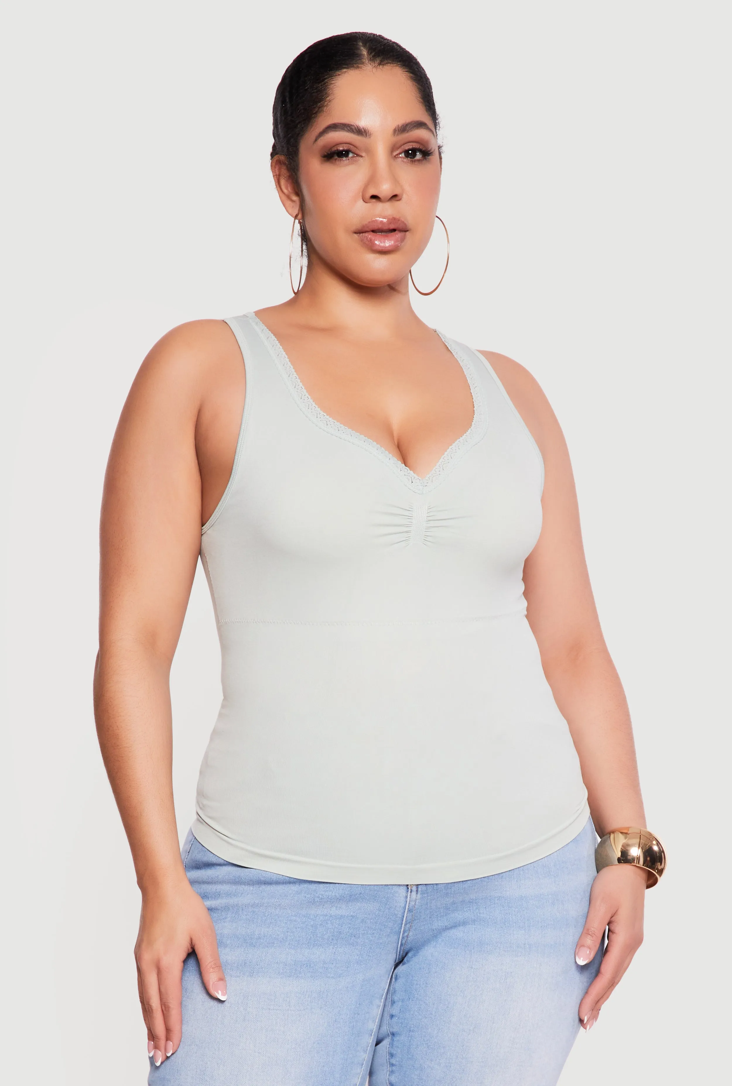 Plus Size Lace Trim V-Neck Tank Top sold by Rainbow product image thumbnail 2