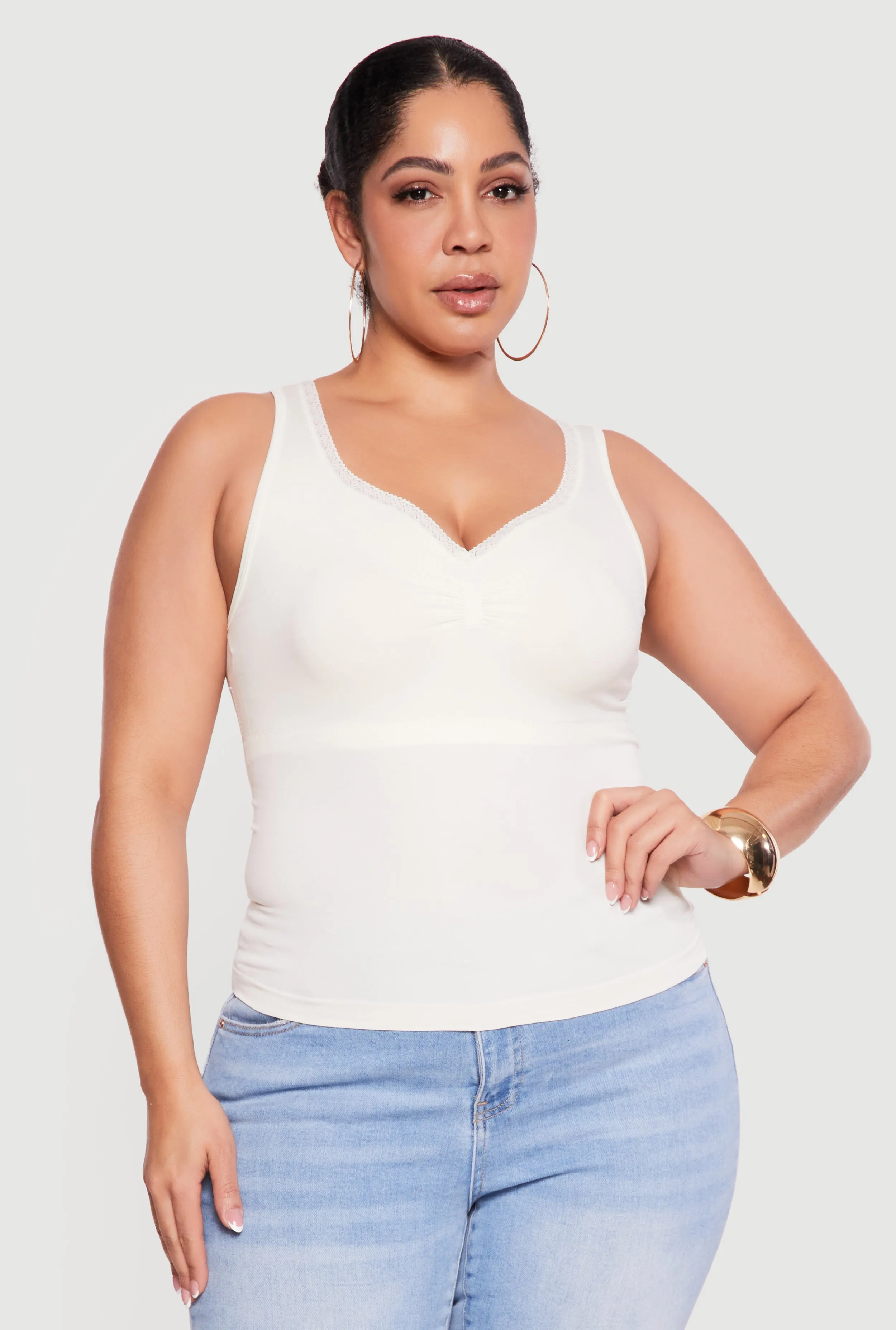 Plus Size Lace Trim V-Neck Tank Top sold by Rainbow product image thumbnail 2