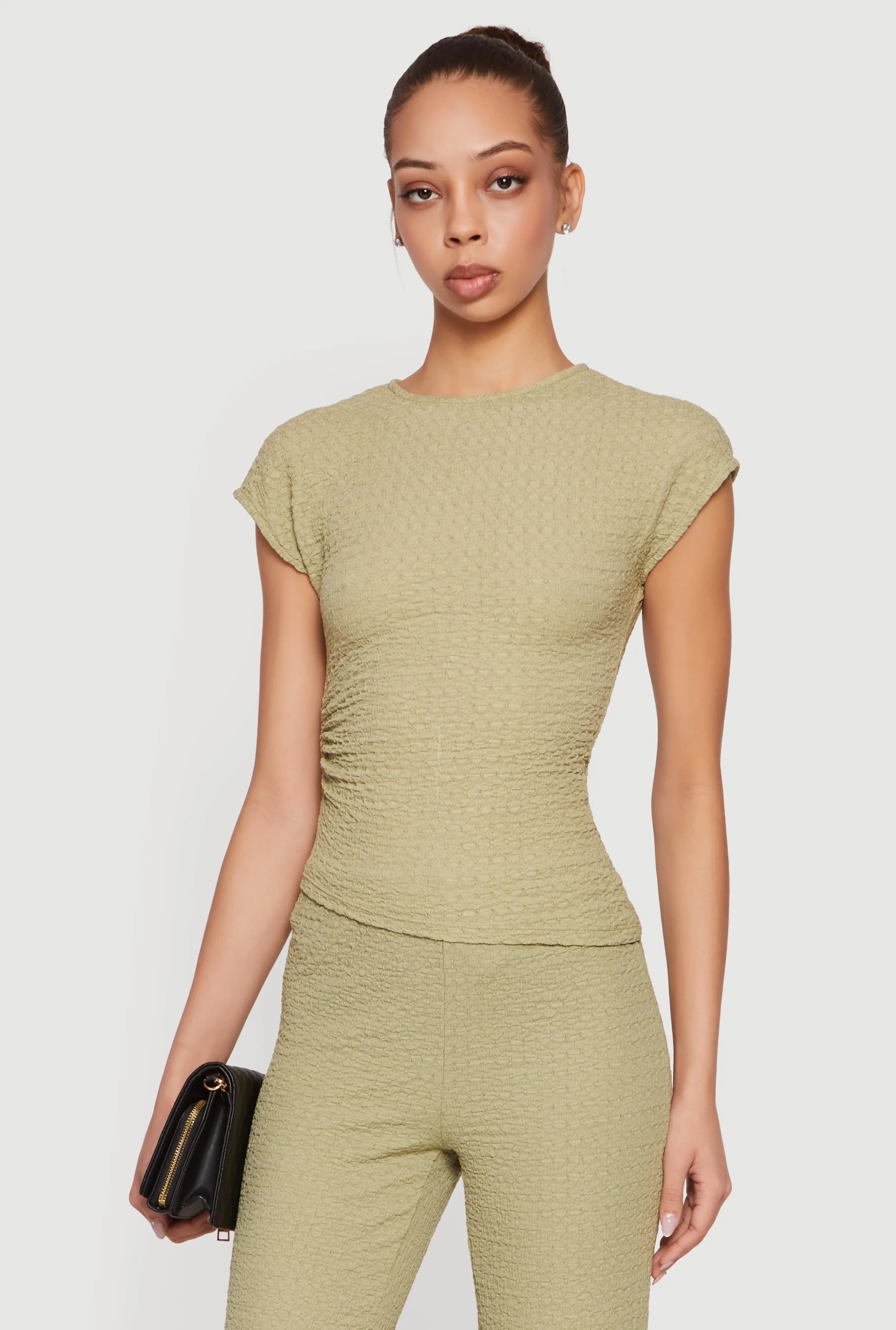 Textured Knit Asymmetrical Ruched Side Blouse sold by Rainbow product image thumbnail 5