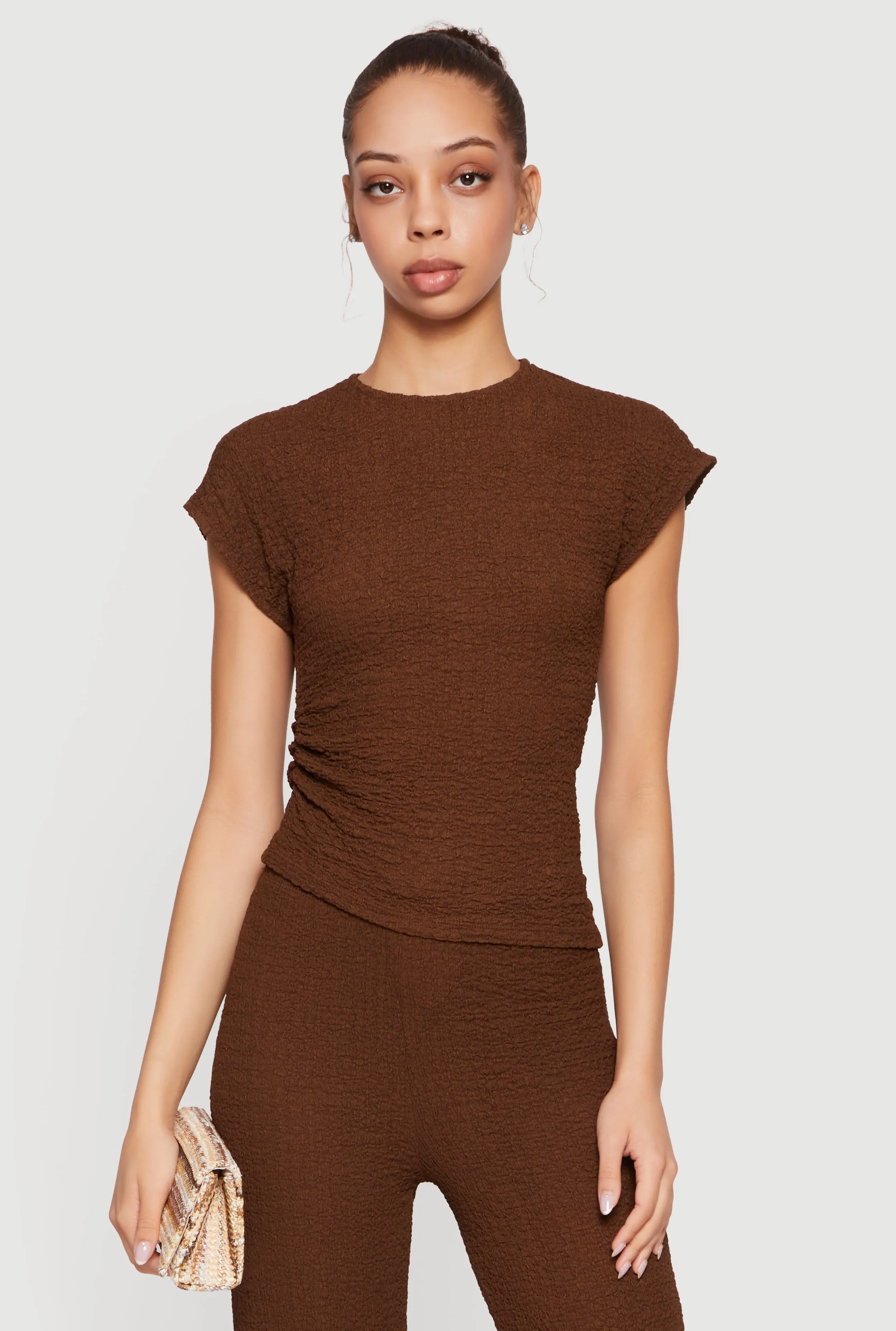 Textured Knit Asymmetrical Ruched Side Blouse sold by Rainbow product image thumbnail 3