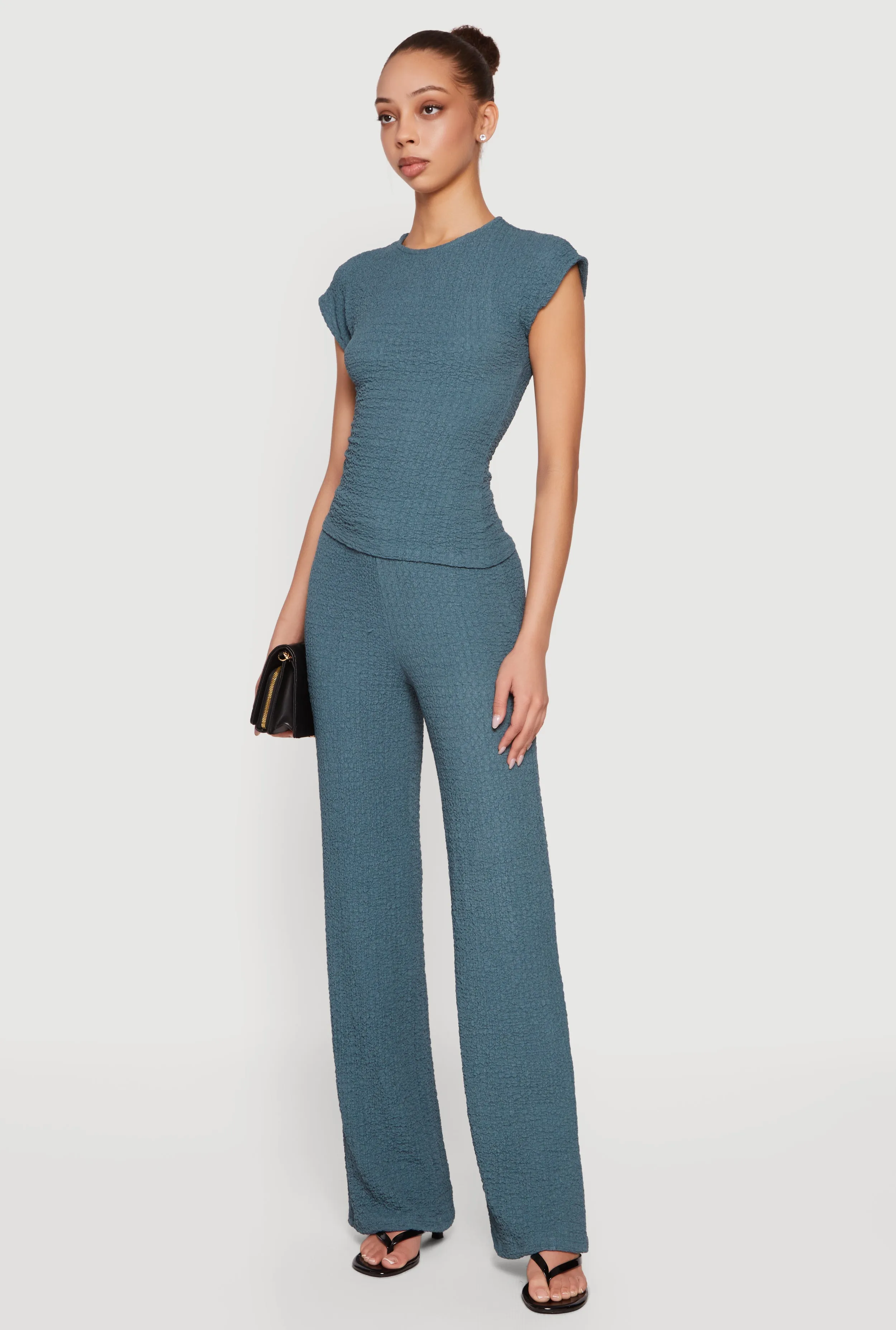 Textured Knit Asymmetrical Ruched Side Blouse sold by Rainbow product image thumbnail 3