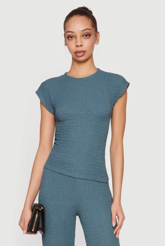 Textured Knit Asymmetrical Ruched Side Blouse sold by Rainbow