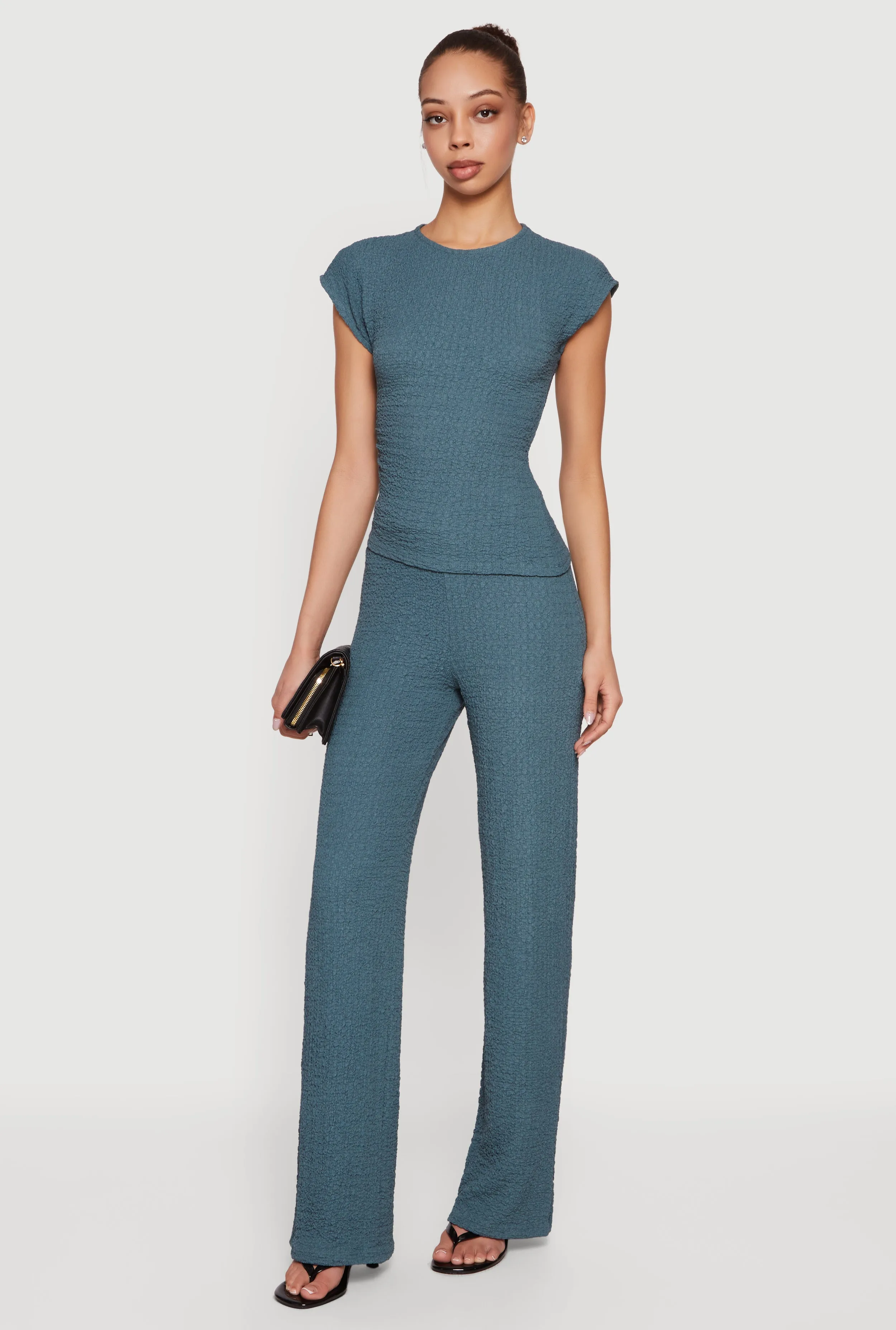 Textured Knit Asymmetrical Ruched Side Blouse sold by Rainbow product image thumbnail 2