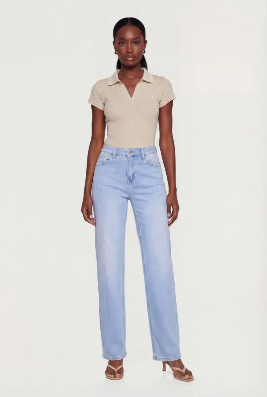 Contrast Trim Rib Knit Polo Top sold by Rainbow