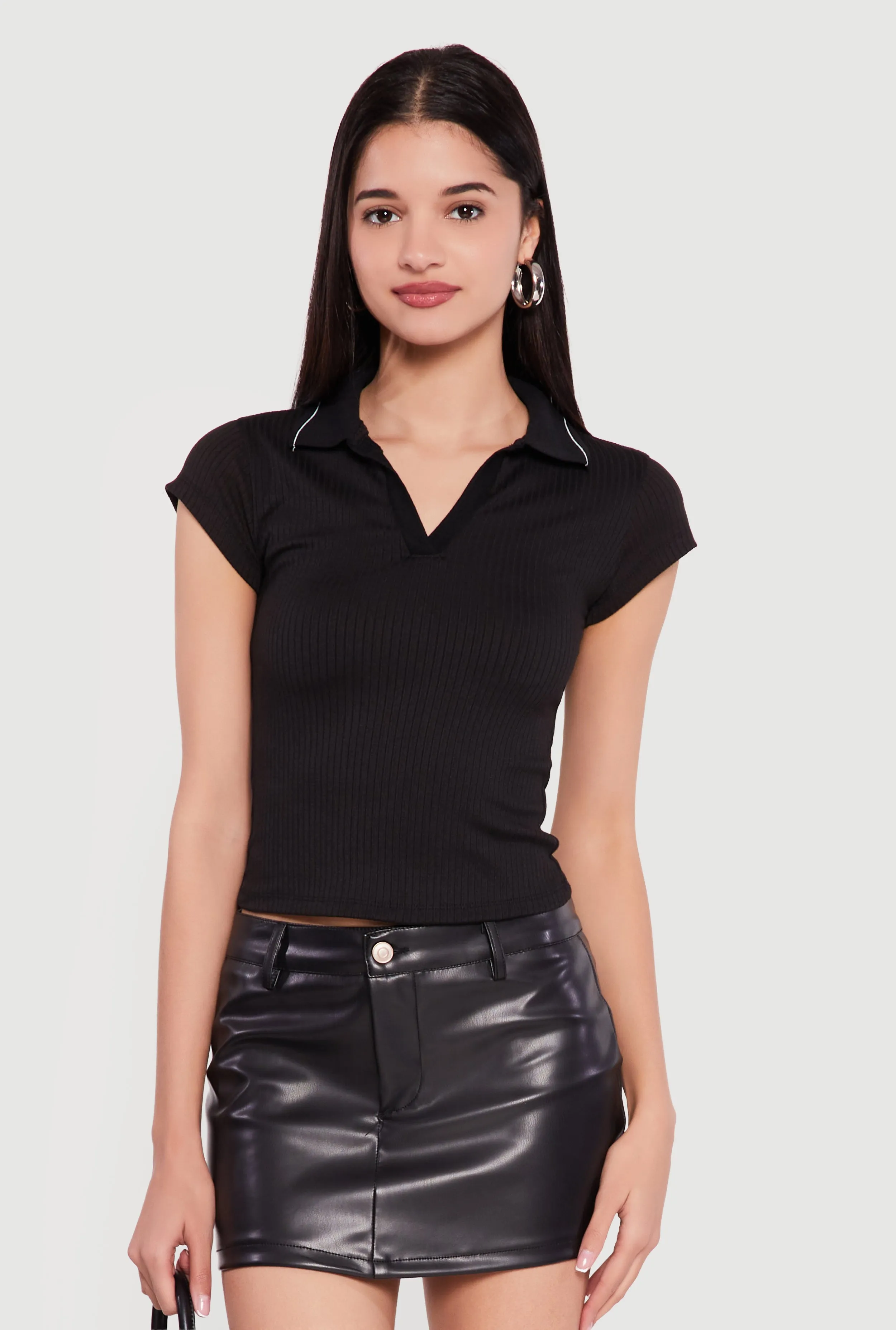 Contrast Trim Rib Knit Polo Top sold by Rainbow product image thumbnail 2