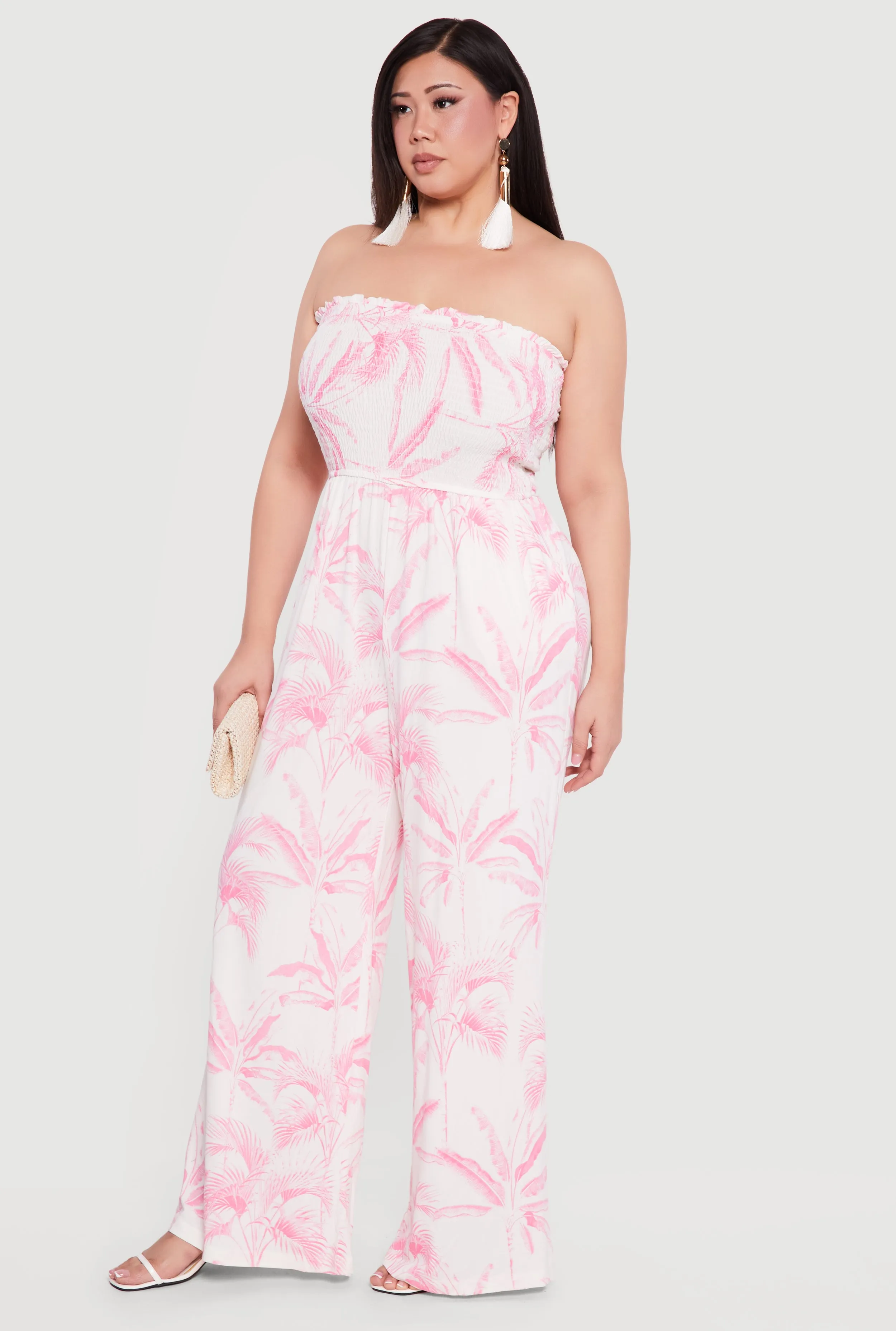 Plus Size Smocked Top Palm Tree Print Jumpsuit sold by Rainbow product image thumbnail 2