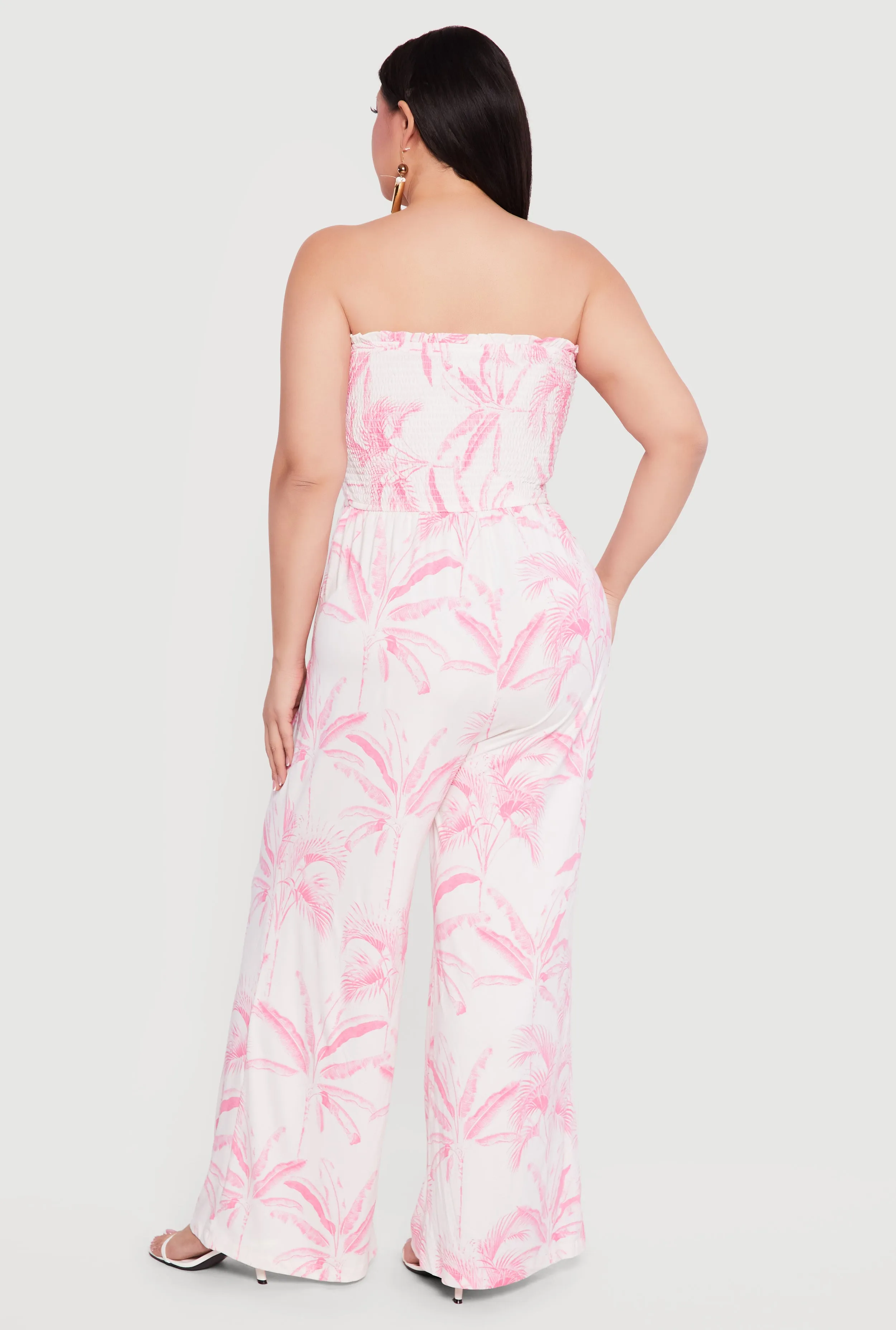 Plus Size Smocked Top Palm Tree Print Jumpsuit sold by Rainbow product image thumbnail 3