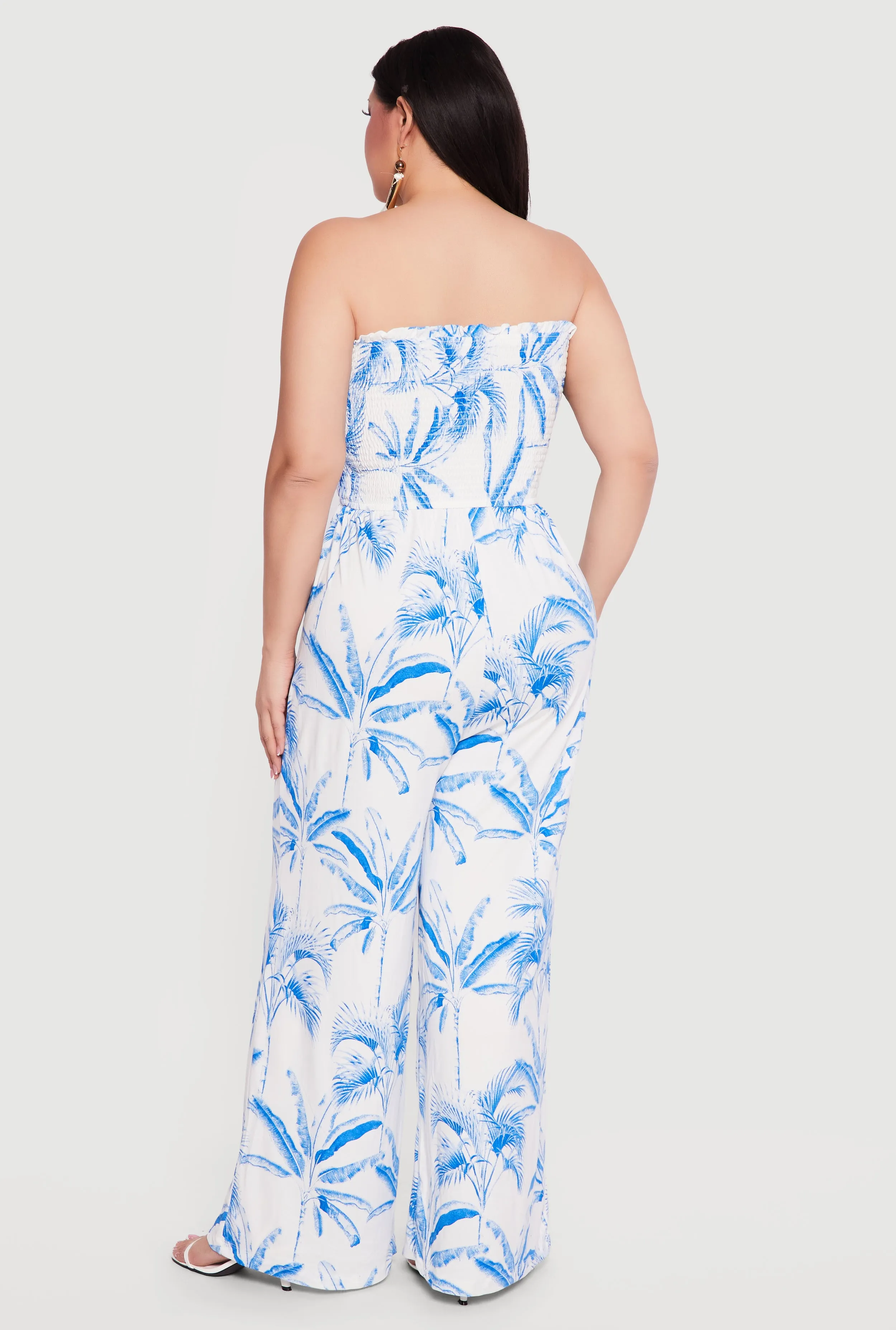 Plus Size Smocked Top Palm Tree Print Jumpsuit sold by Rainbow product image thumbnail 3