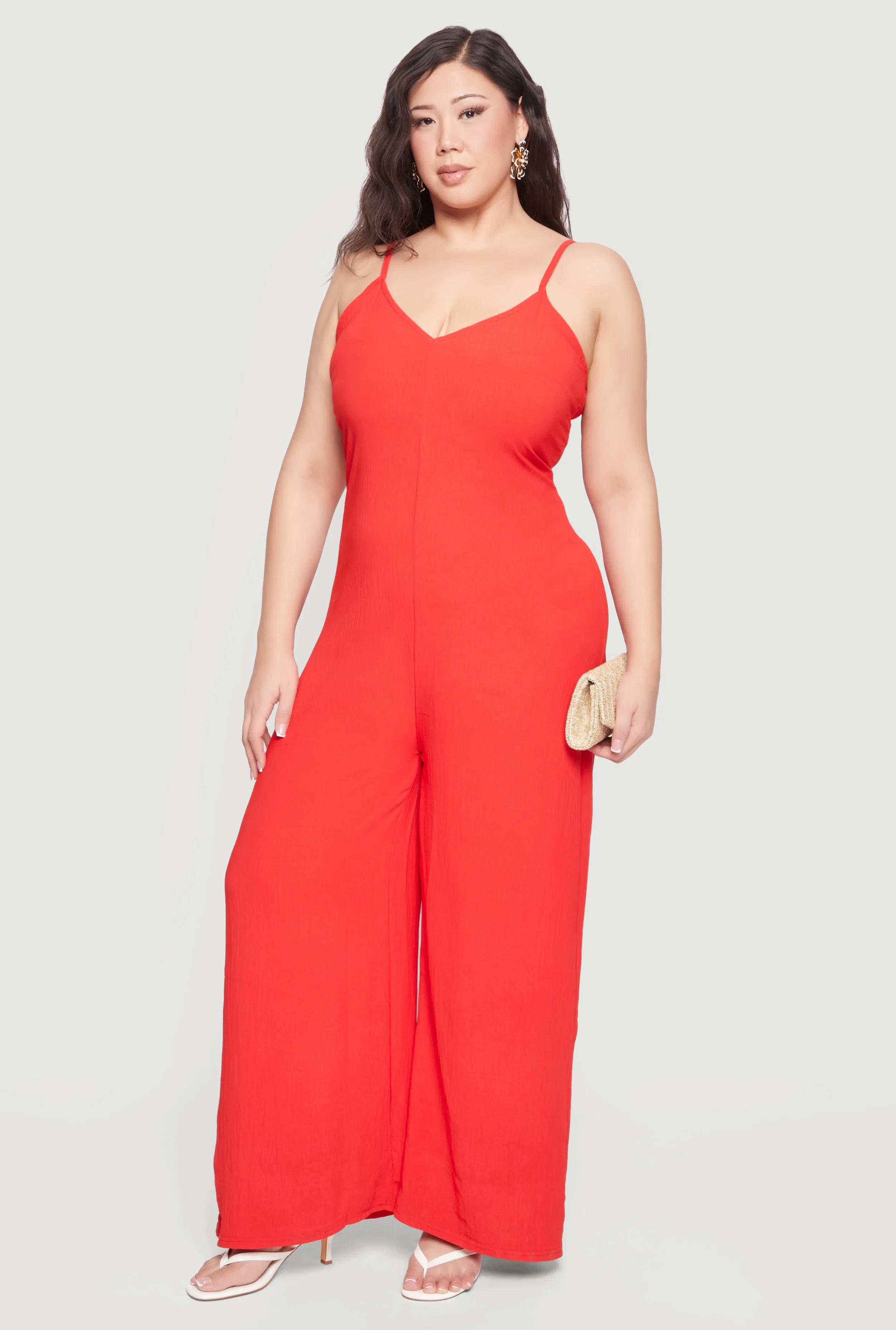 Plus Size Sleeveless V-Neck Wide Leg Jumpsuit sold by Rainbow