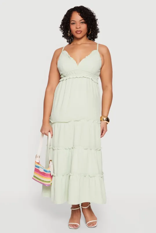 Plus Size Ruffle Trim Tiered Maxi Dress sold by Rainbow