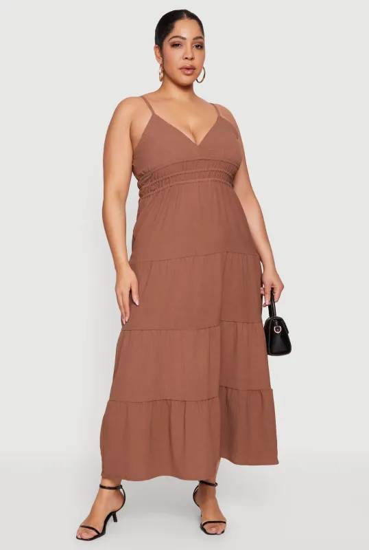 Plus Size Crepe Knit Ruffle Tiered Maxi Dress sold by Rainbow
