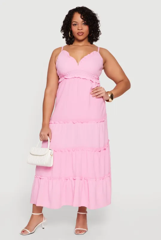 Plus Size Ruffle Trim Tiered Maxi Dress sold by Rainbow