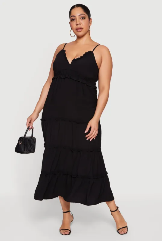Plus Size Ruffle Trim Tiered Maxi Dress sold by Rainbow