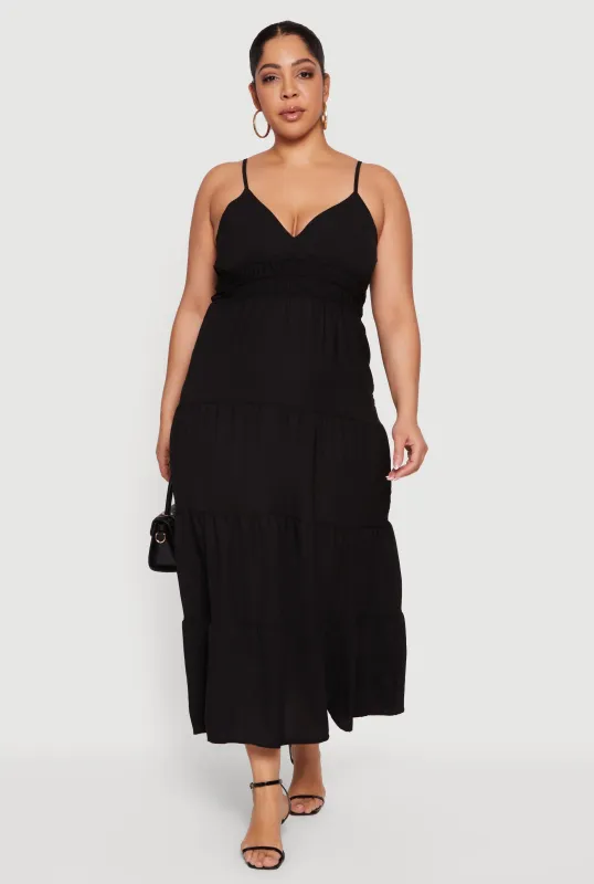 Plus Size Crepe Knit Ruffle Tiered Maxi Dress sold by Rainbow