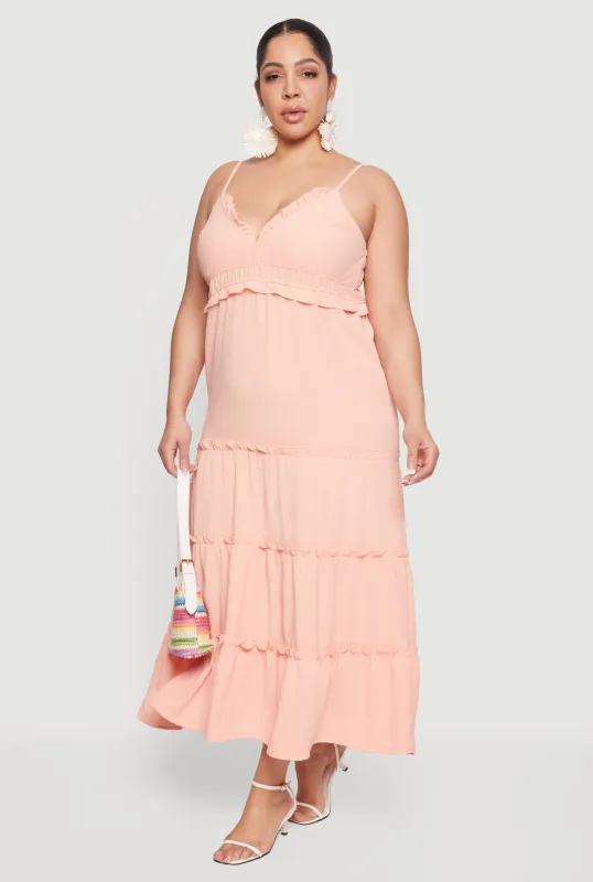Plus Size Ruffle Trim Tiered Maxi Dress sold by Rainbow