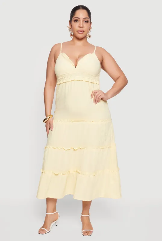 Plus Size Ruffle Trim Tiered Maxi Dress sold by Rainbow