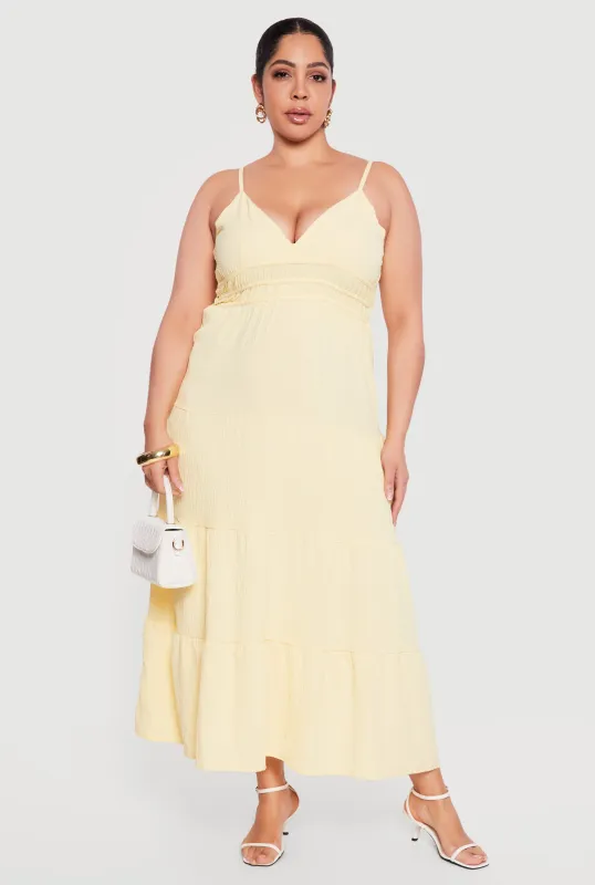 Plus Size Crepe Knit Ruffle Tiered Maxi Dress sold by Rainbow