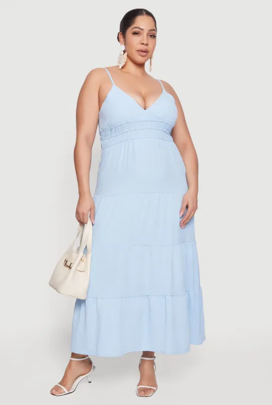 Plus Size Crepe Knit Ruffle Tiered Maxi Dress sold by Rainbow