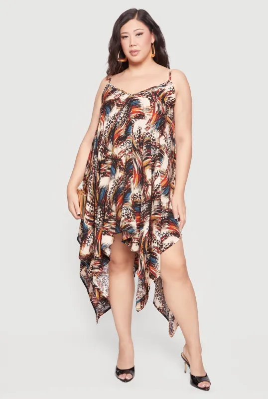 Plus Size Printed Pattern Sleeveless Handkerchief Hem Dress sold by Rainbow