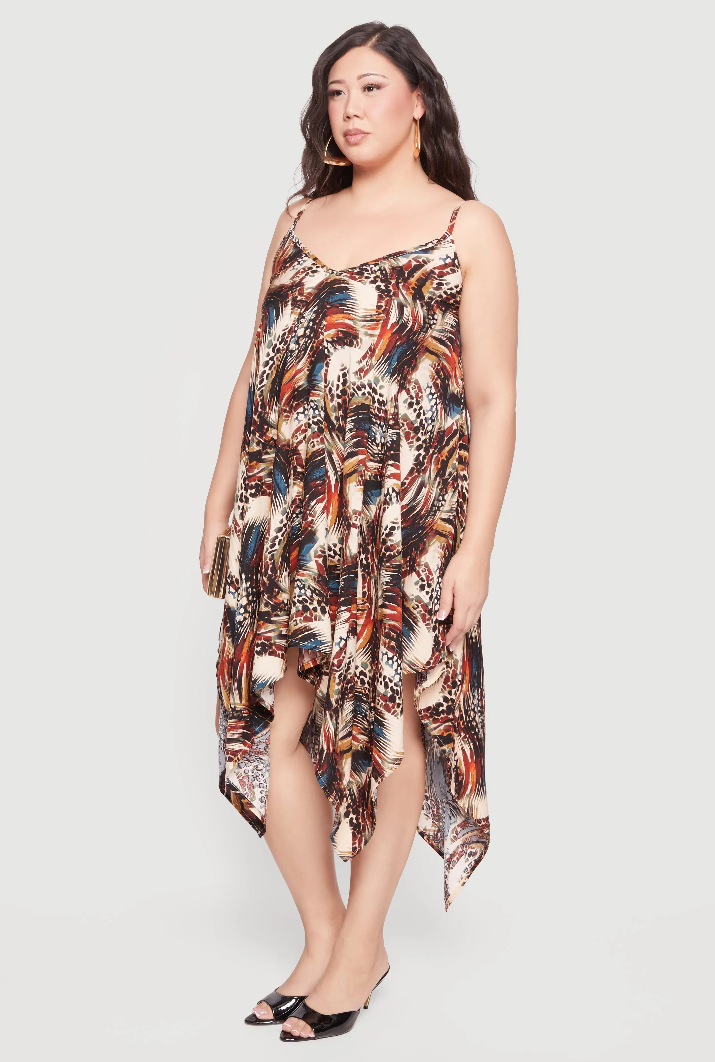 Plus Size Printed Pattern Sleeveless Handkerchief Hem Dress sold by Rainbow product image thumbnail 2