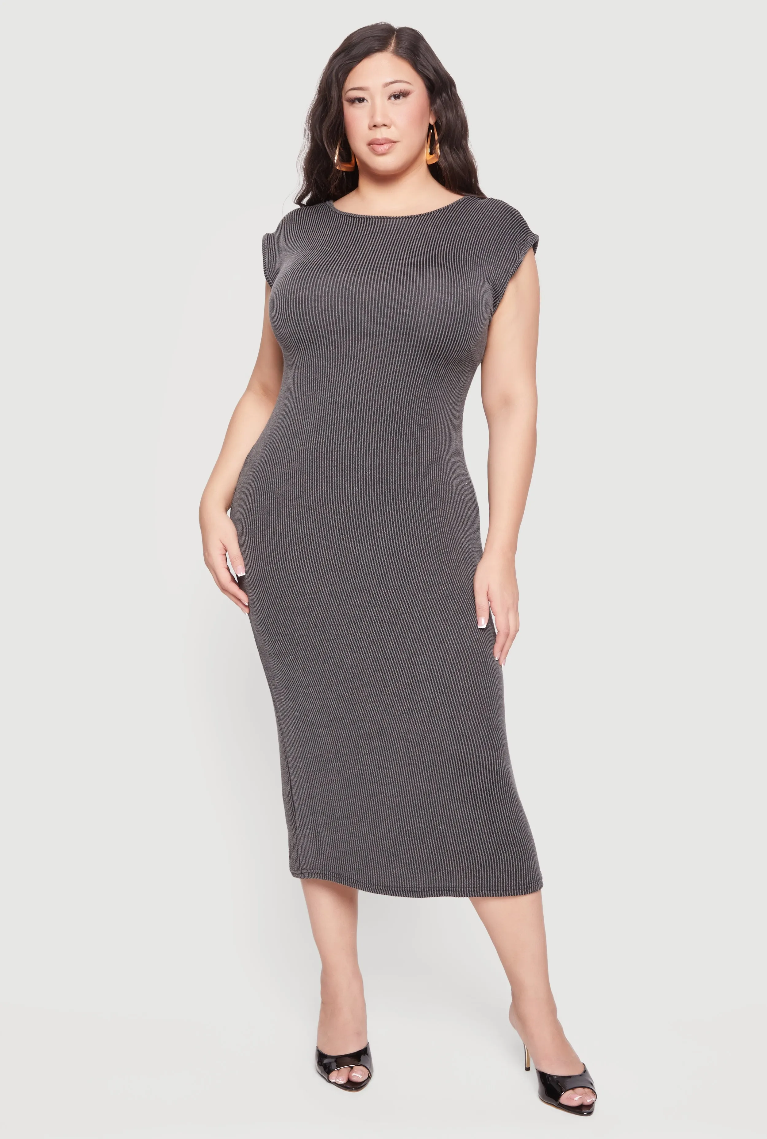 Plus Size Ribbed Knit High Neck Midi Dress sold by Rainbow product image thumbnail 3
