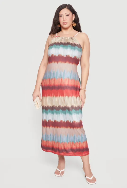 Plus Size Patterned Sleeveless Maxi Dress sold by Rainbow