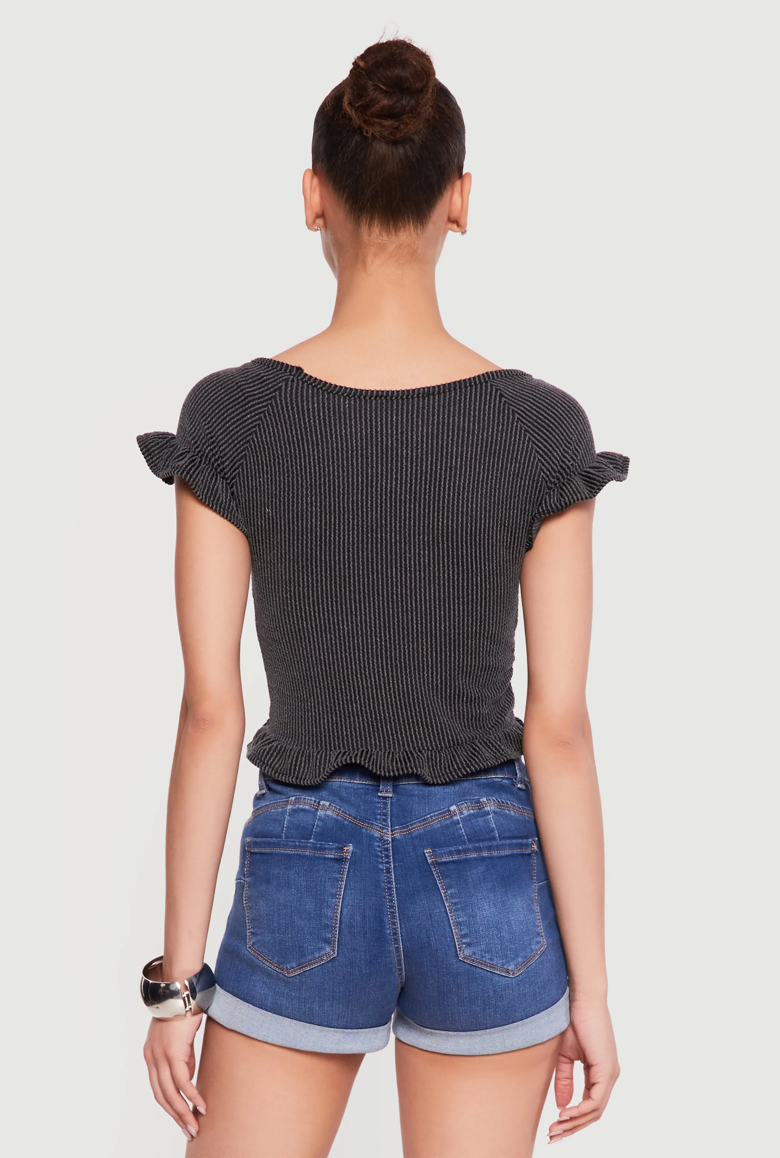 Ribbed Knit Ruffled Hem Scoop Neck Top sold by Rainbow product image thumbnail 5