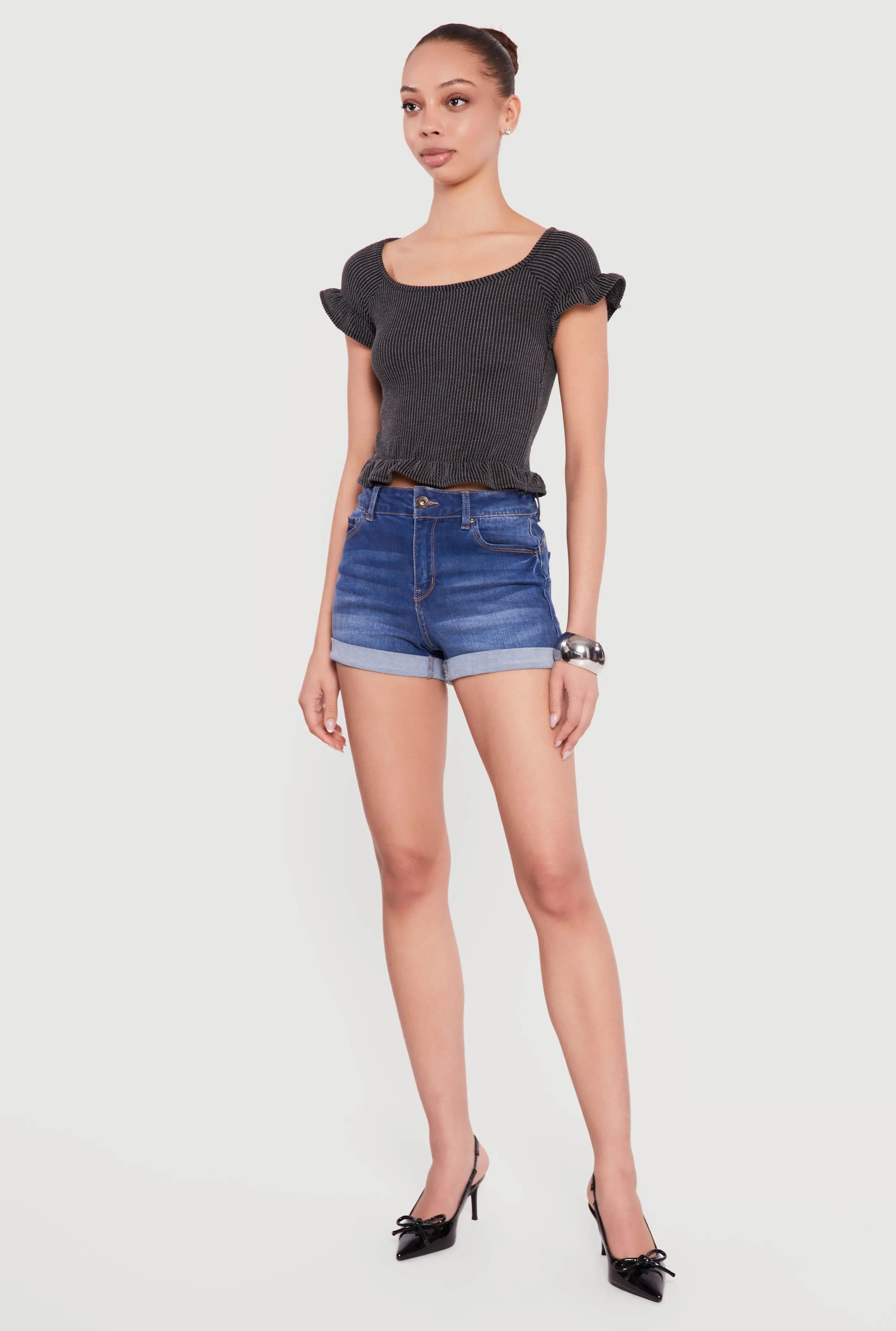 Ribbed Knit Ruffled Hem Scoop Neck Top sold by Rainbow product image thumbnail 3