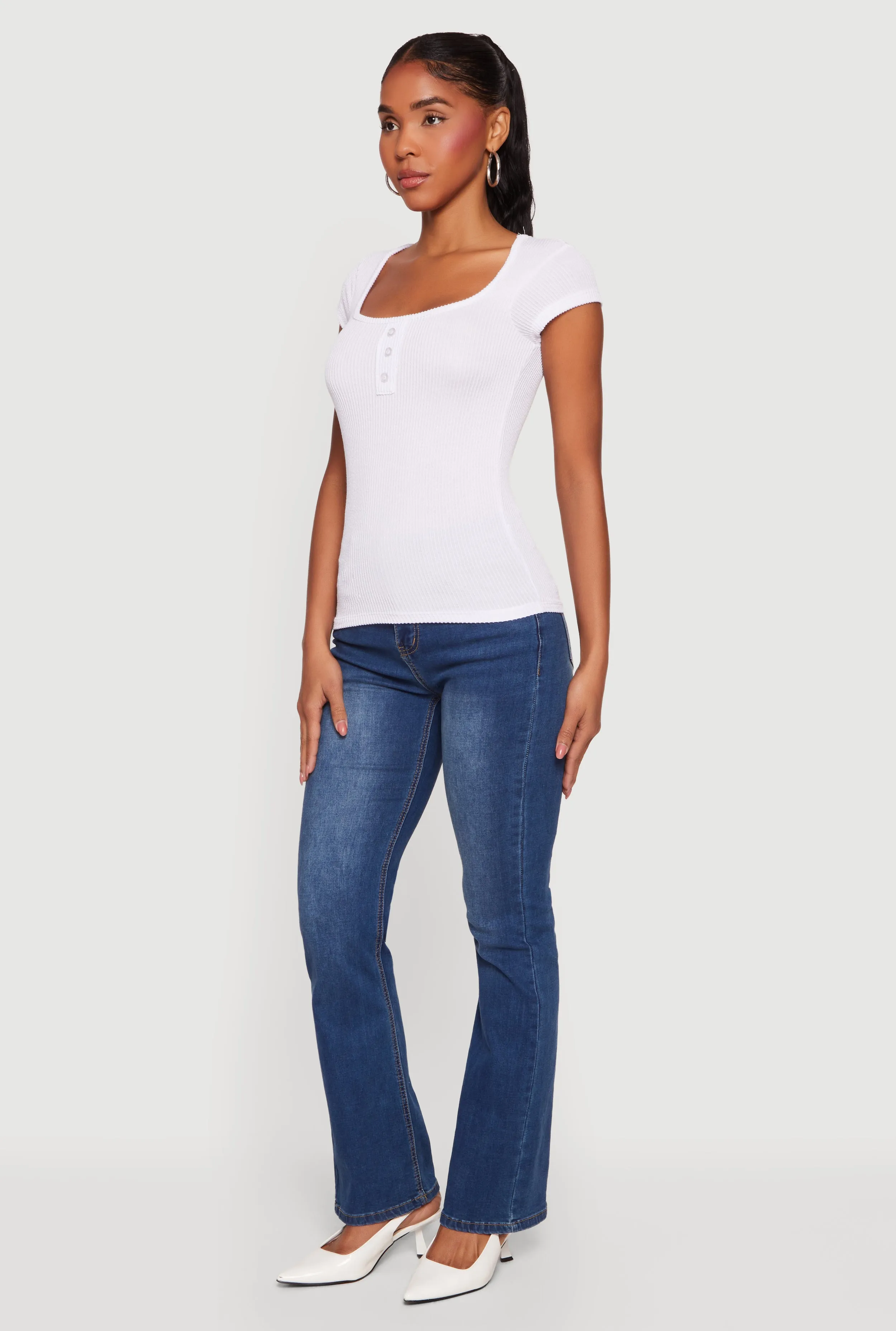 Ribbed Knit Cap Sleeve Scoop Neck Top sold by Rainbow product image thumbnail 3