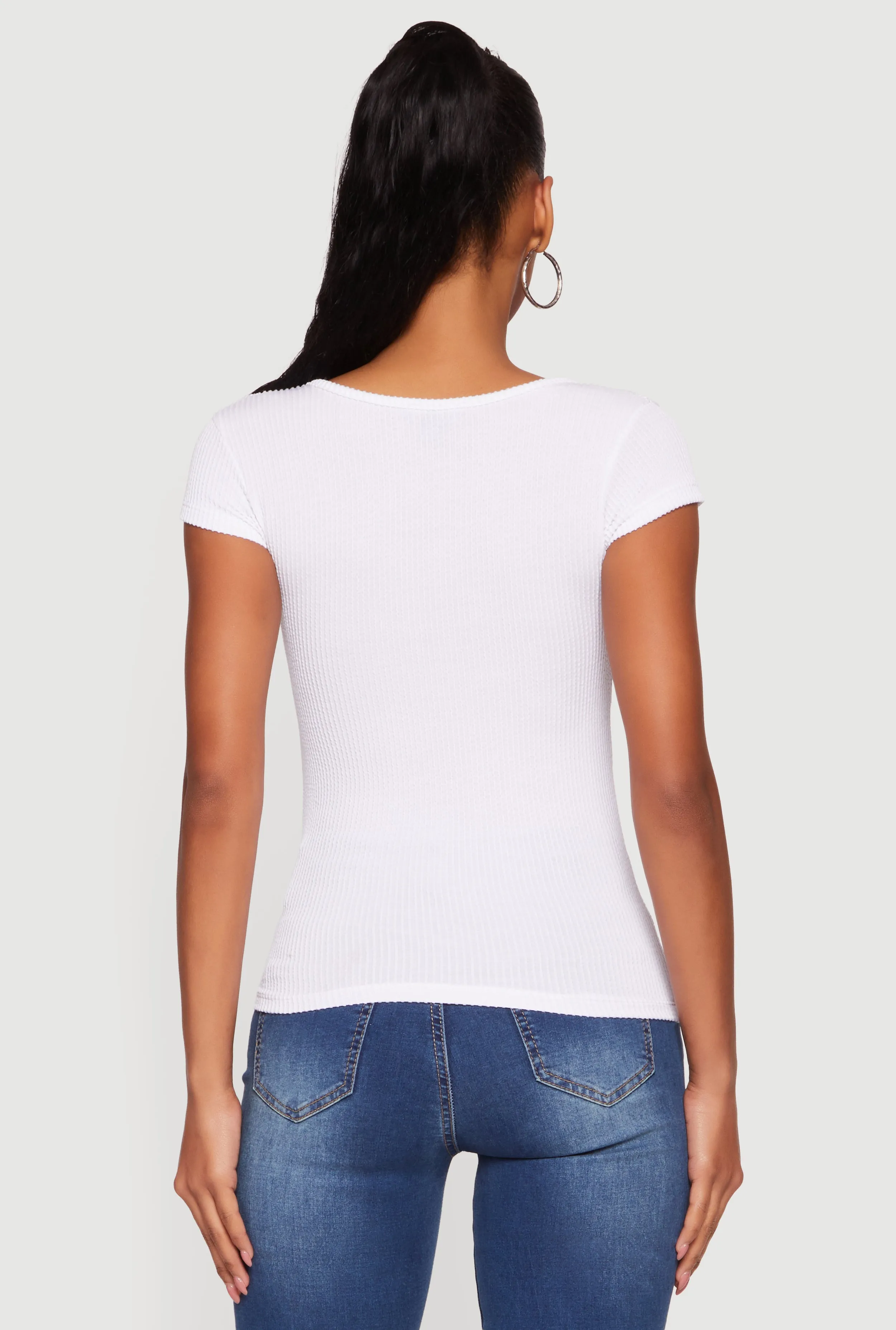 Ribbed Knit Cap Sleeve Scoop Neck Top sold by Rainbow product image thumbnail 5