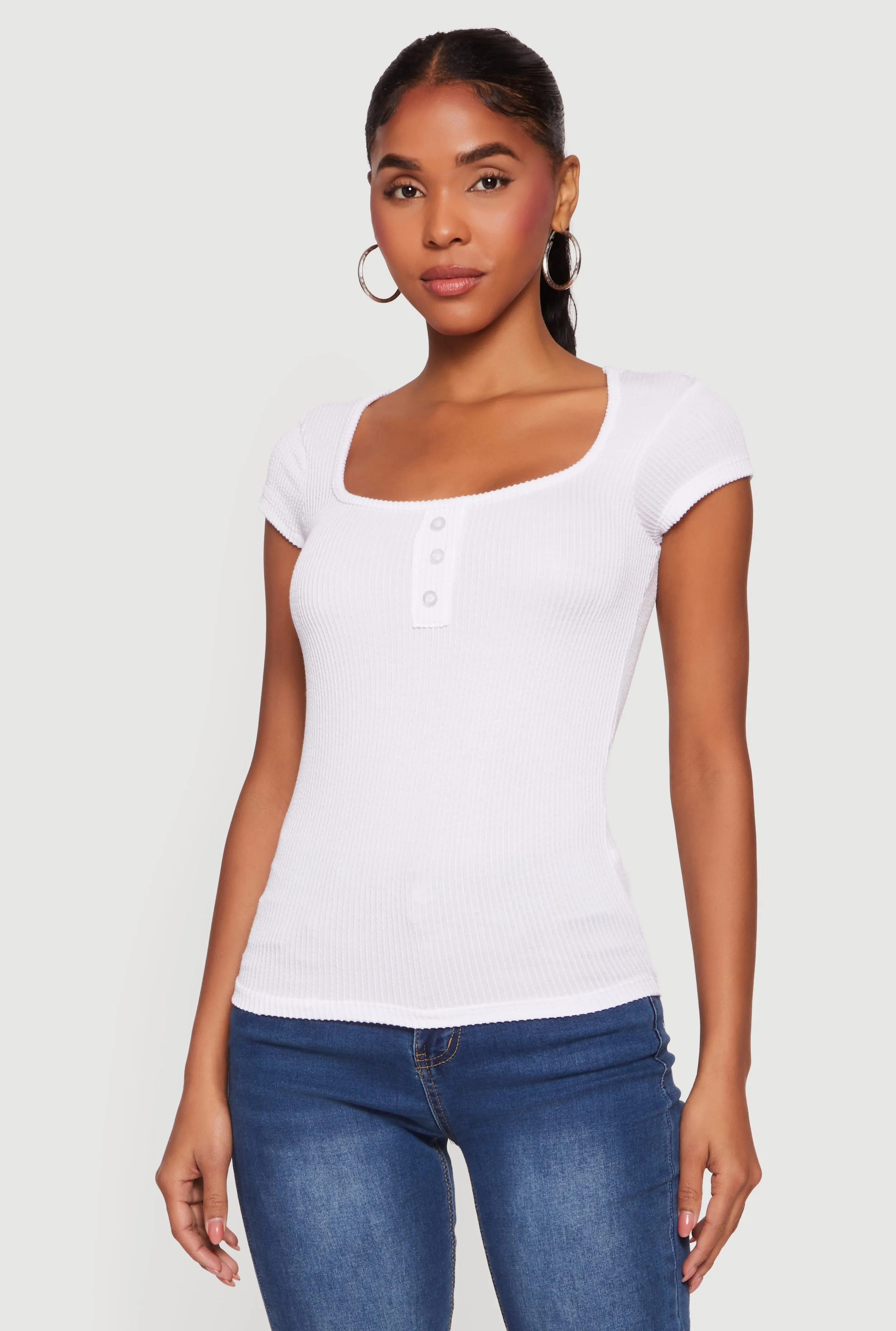 Ribbed Knit Cap Sleeve Scoop Neck Top sold by Rainbow product image thumbnail 2