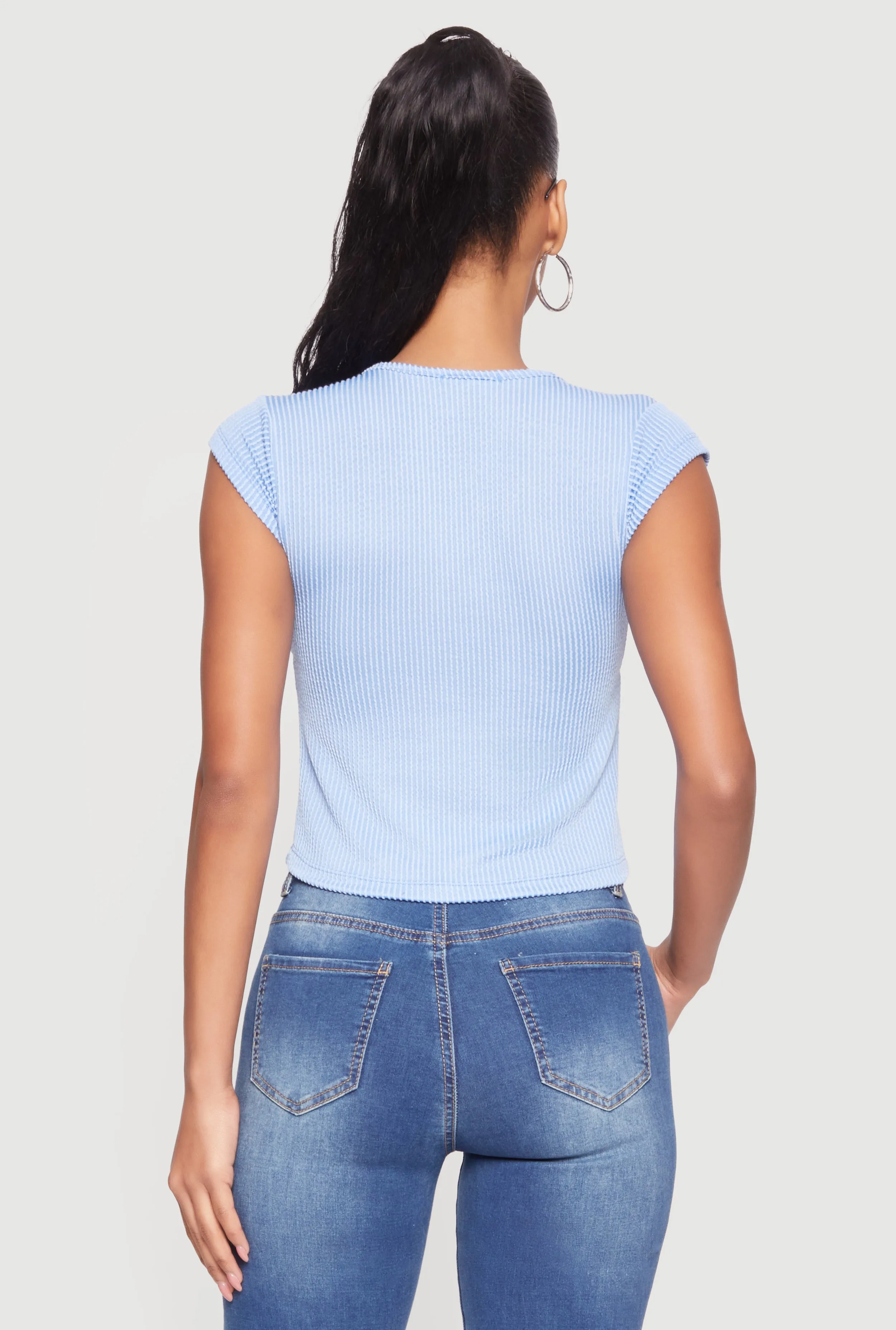 Ribbed Knit V Neck Cap Sleeve Crop Top sold by Rainbow product image thumbnail 5