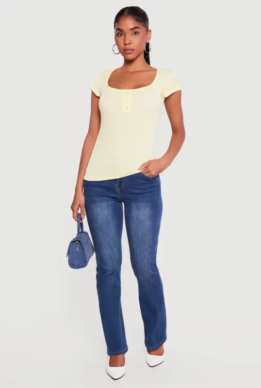 Ribbed Knit Cap Sleeve Scoop Neck Top sold by Rainbow