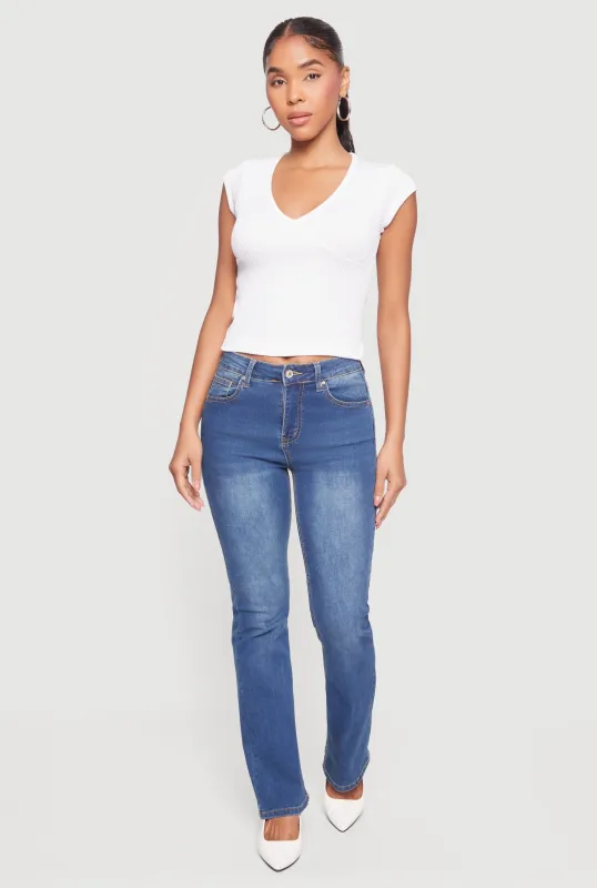 Ribbed Knit V Neck Cap Sleeve Crop Top sold by Rainbow