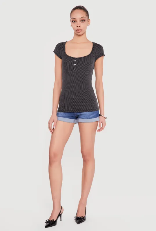 Ribbed Knit Cap Sleeve Scoop Neck Top sold by Rainbow