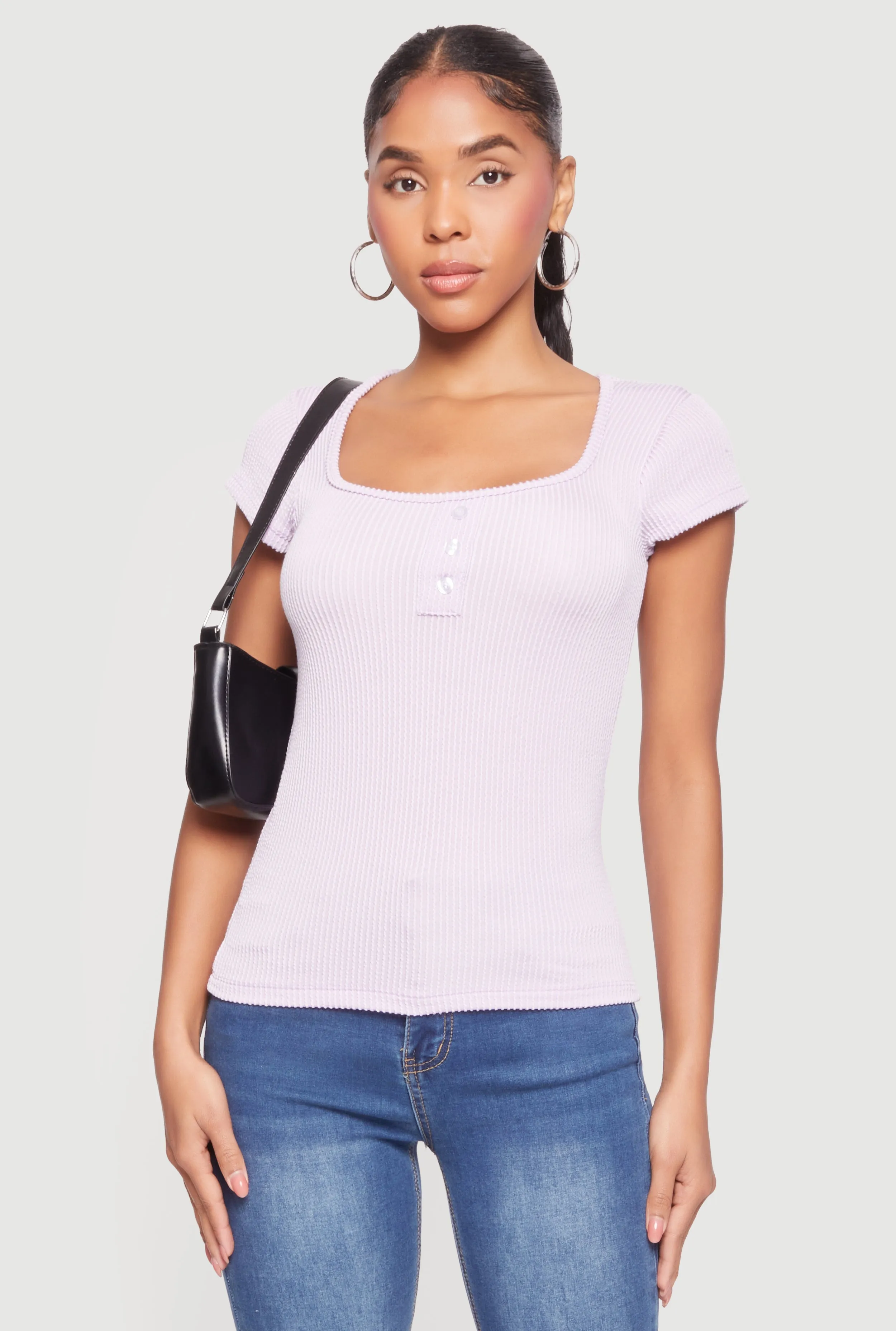 Ribbed Knit Cap Sleeve Scoop Neck Top sold by Rainbow product image thumbnail 2